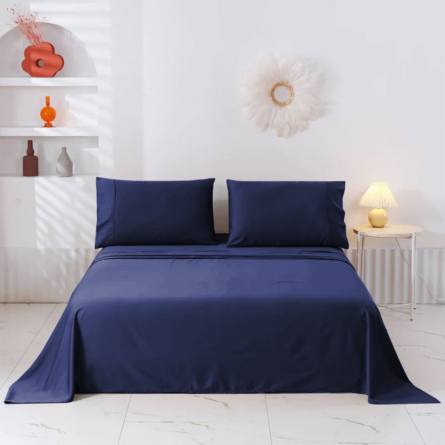 Navy Blue Egyptian Cotton Flat Bed Sheet