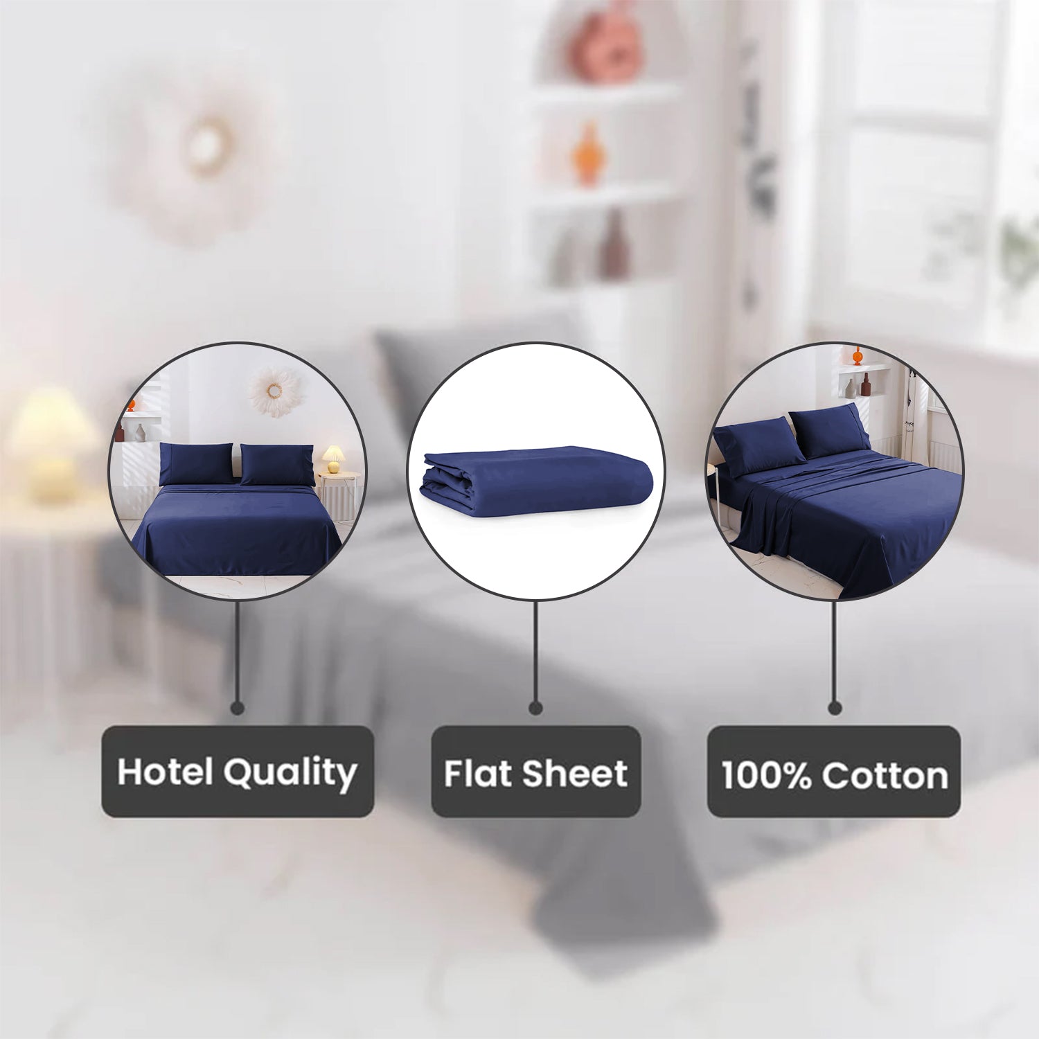 Navy Blue Egyptian Cotton Flat Bed Sheet