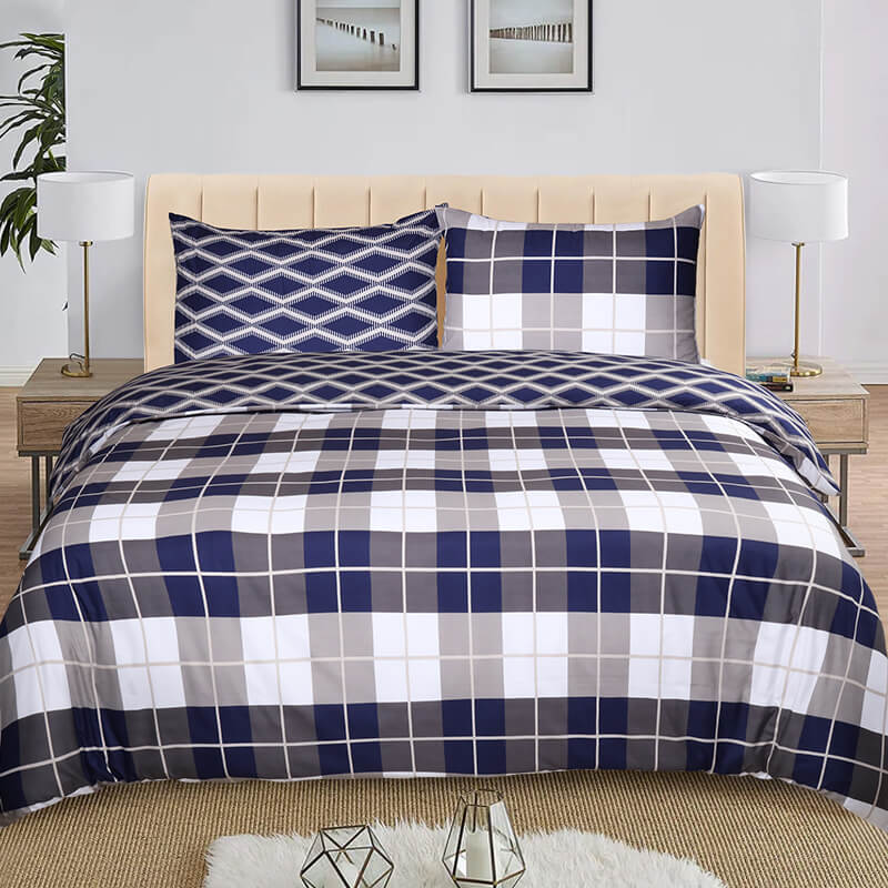 Printed Duvet Cover Navy Check