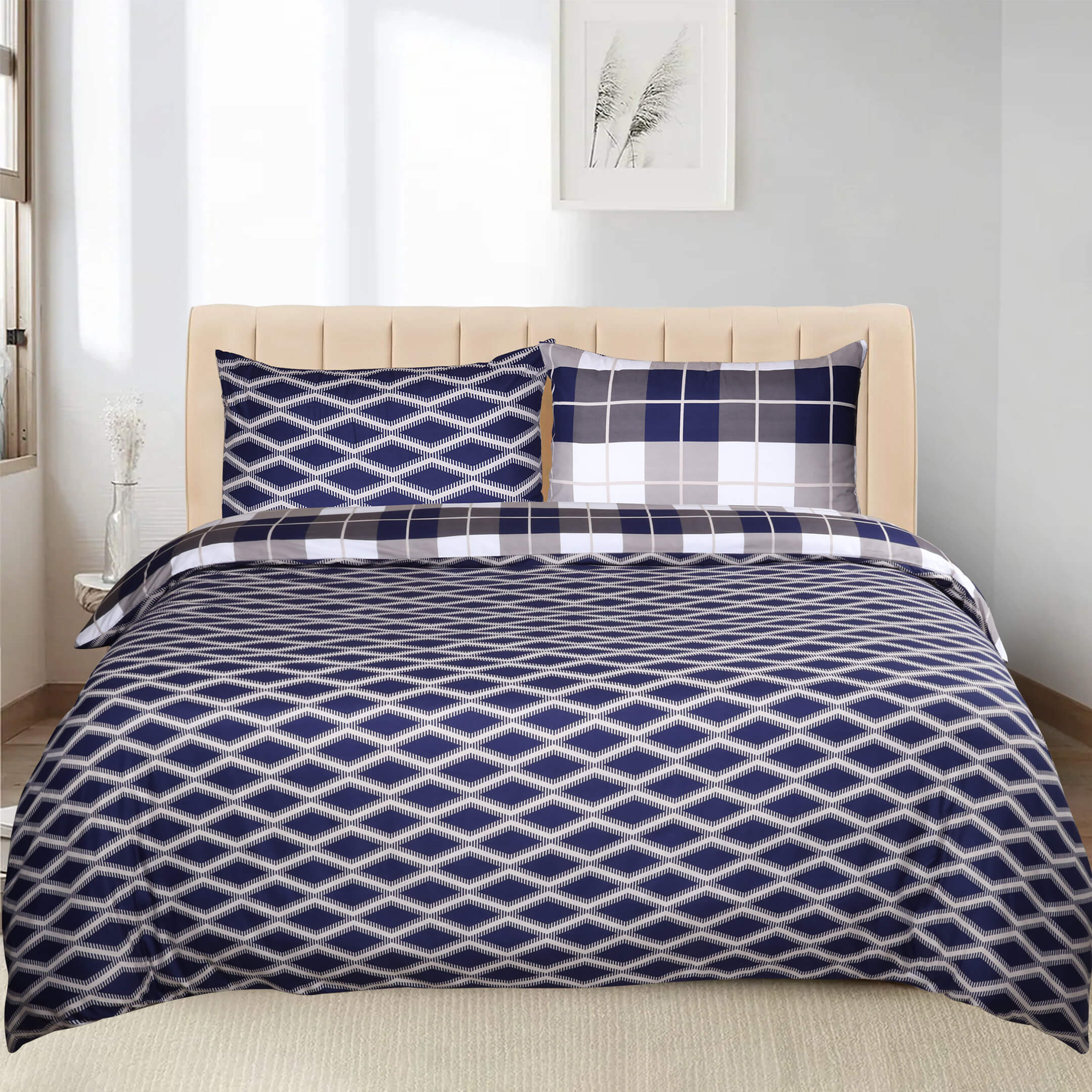 Printed Duvet Cover Navy Check