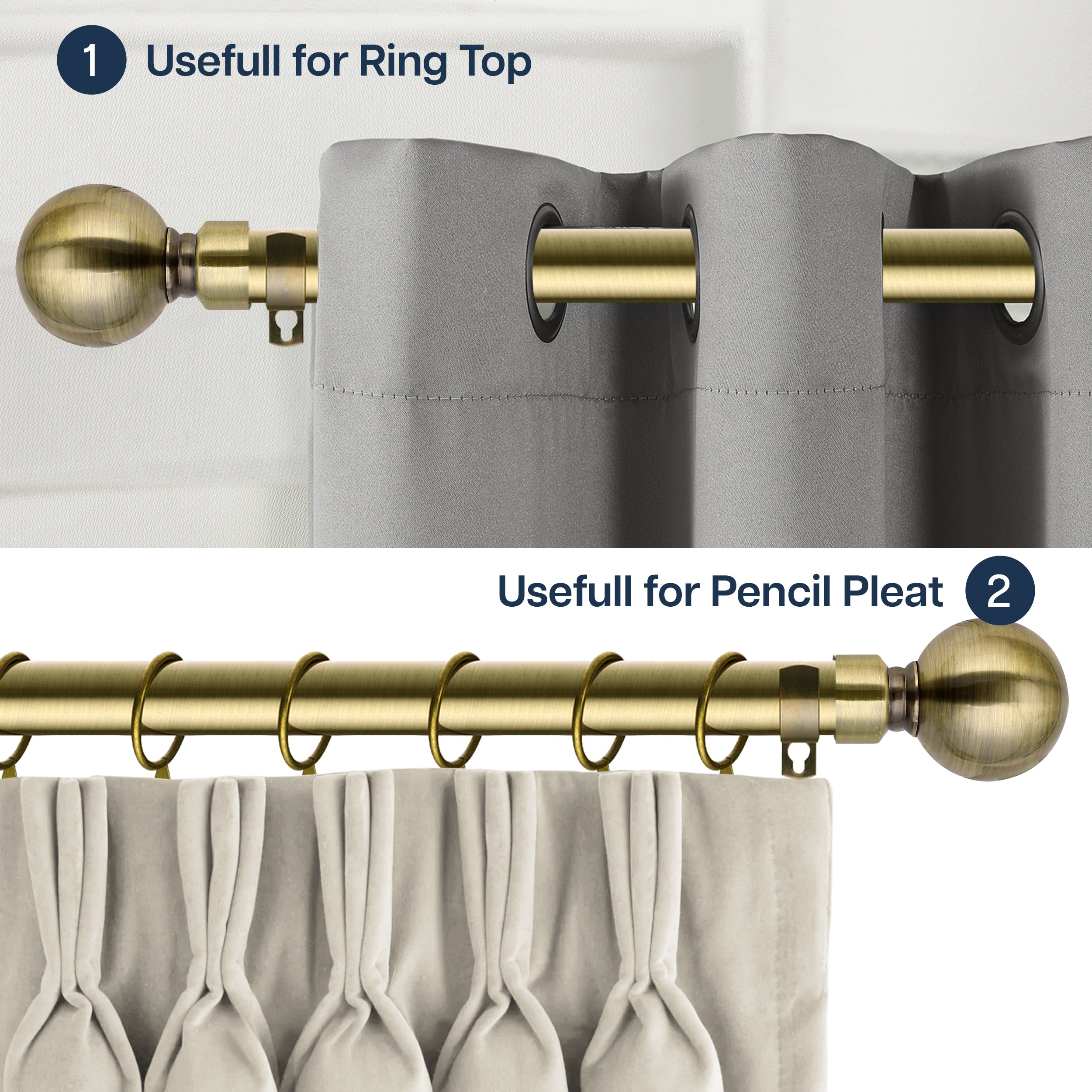 Extendable Curtain Poles & Holdbacks Adjustable Metal Curtain Pole Set