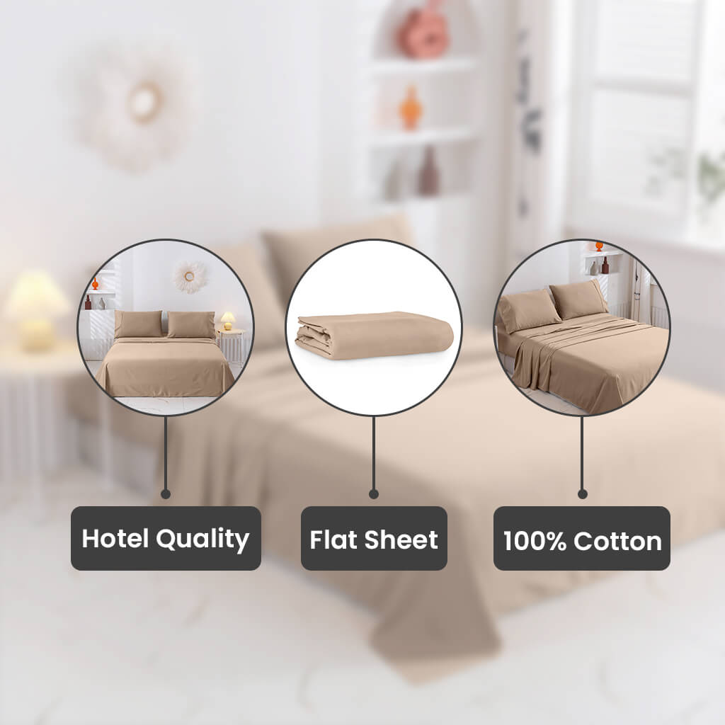 Beige Egyptian Cotton Flat Bed Sheet