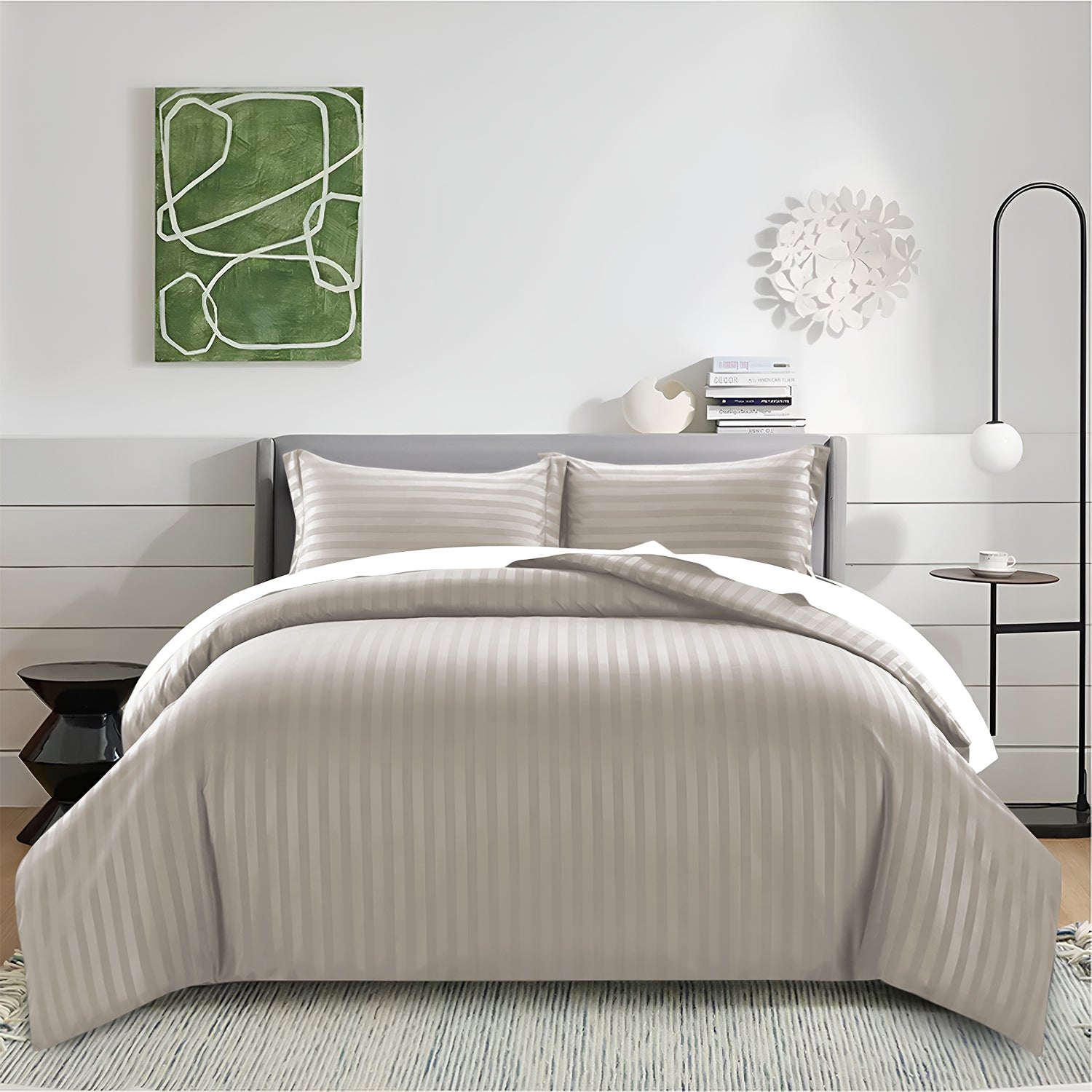 Satin Stripe Duvet Cover Set Luxury Hotel Style Bedding Single Double King Super King Size