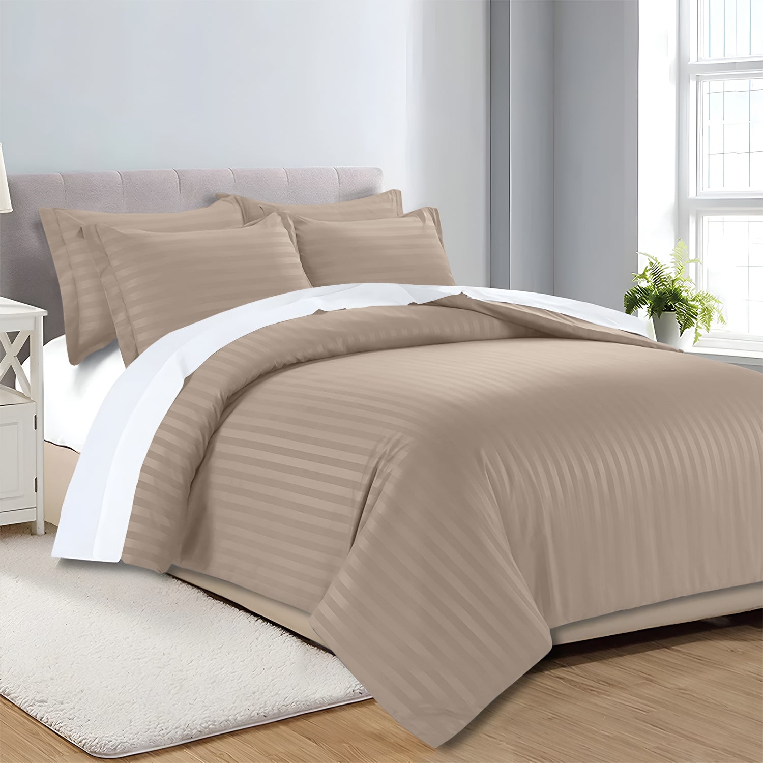 Satin Stripe Duvet Cover Set Luxury Hotel Style Bedding Single Double King Super King Size