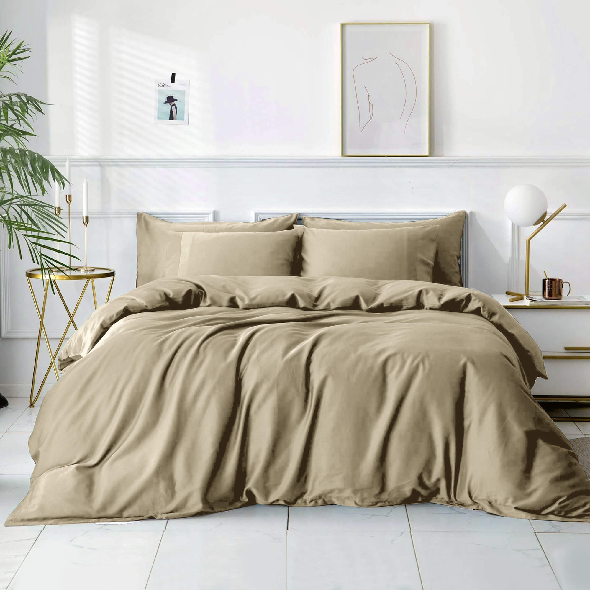 Beige Plain Duvet Cover Set