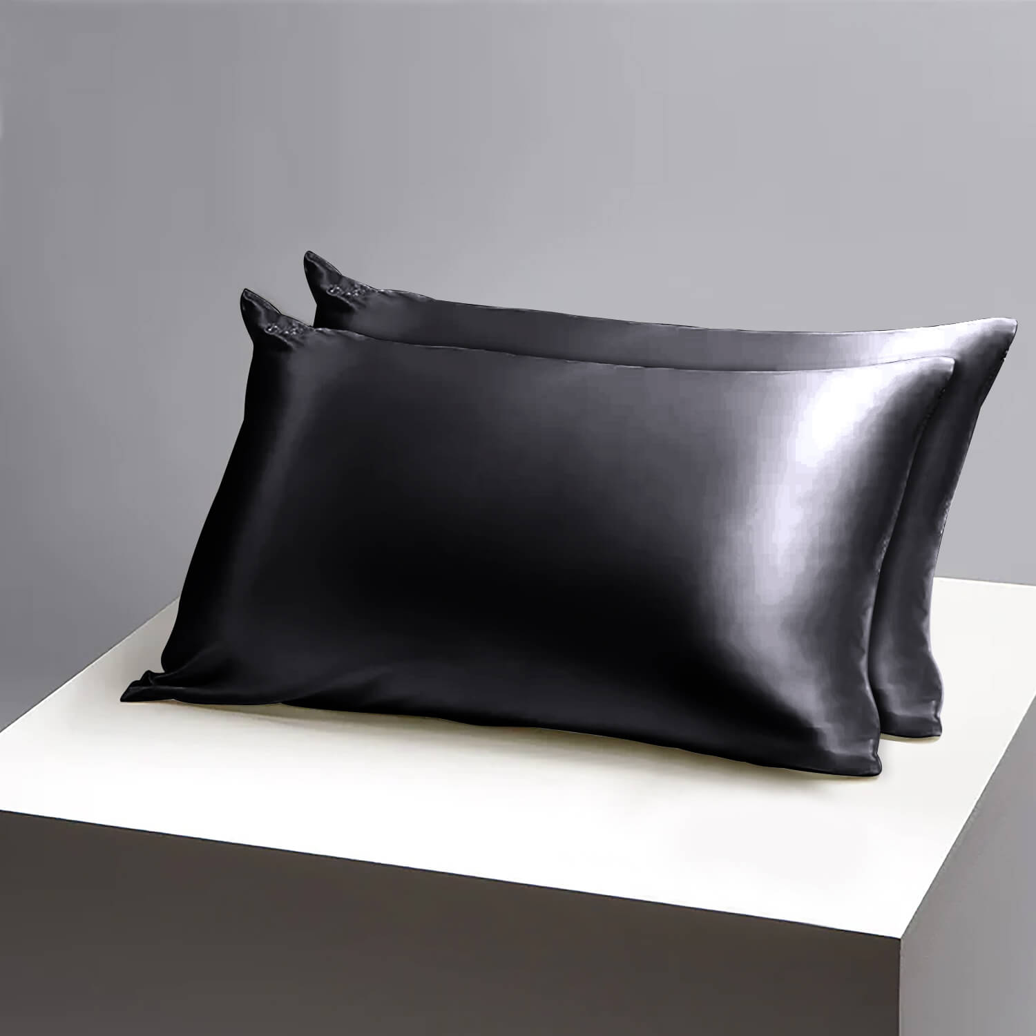 Black Satin Silk Pillowcases Pair