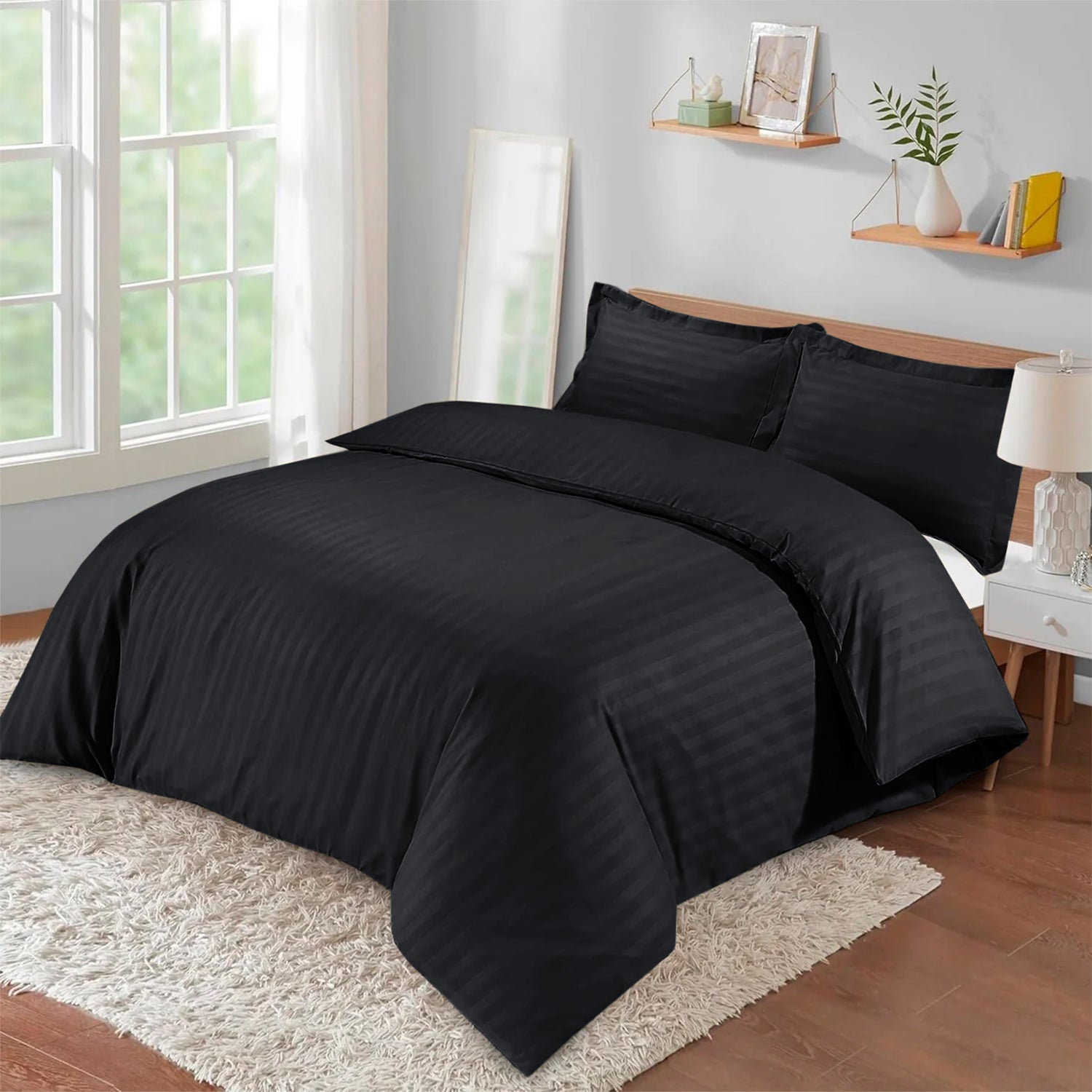 Stripe 4 Piece Bedding Set Duvet Cover, Pillowcases & Fitted Sheet