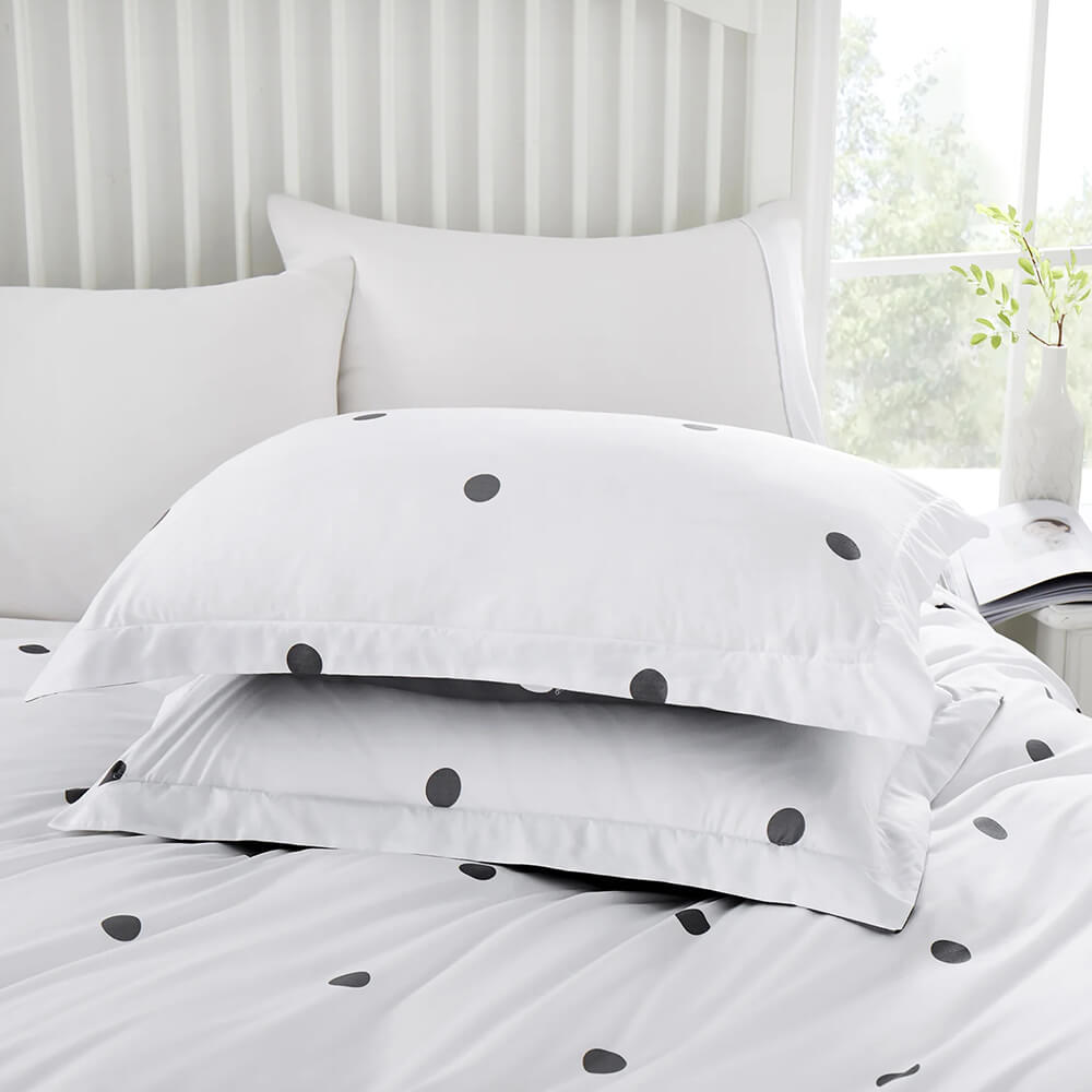 Polka Dot Printed Duvet Cover Set White and Grey