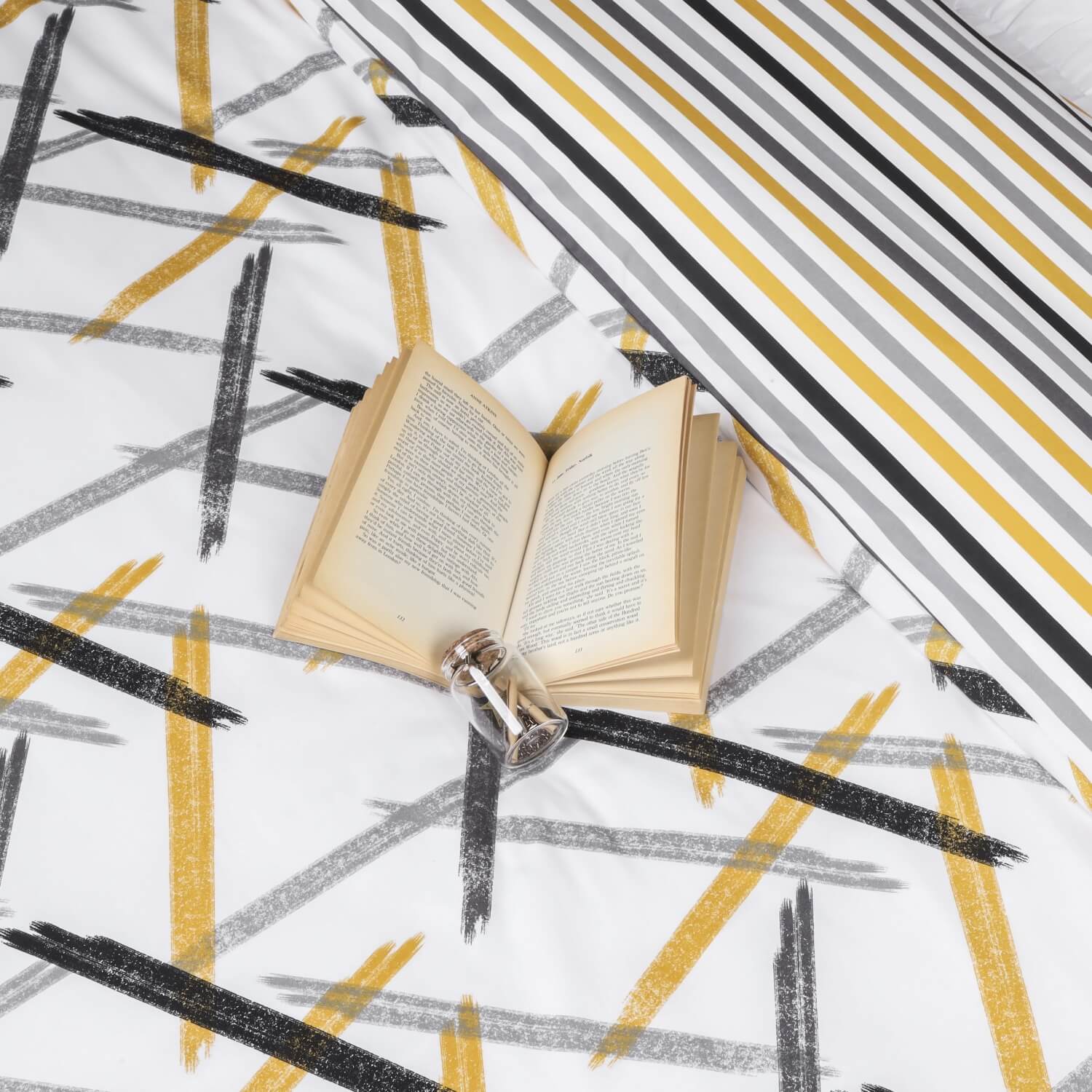 Printed Duvet Cover Ochre Stripe