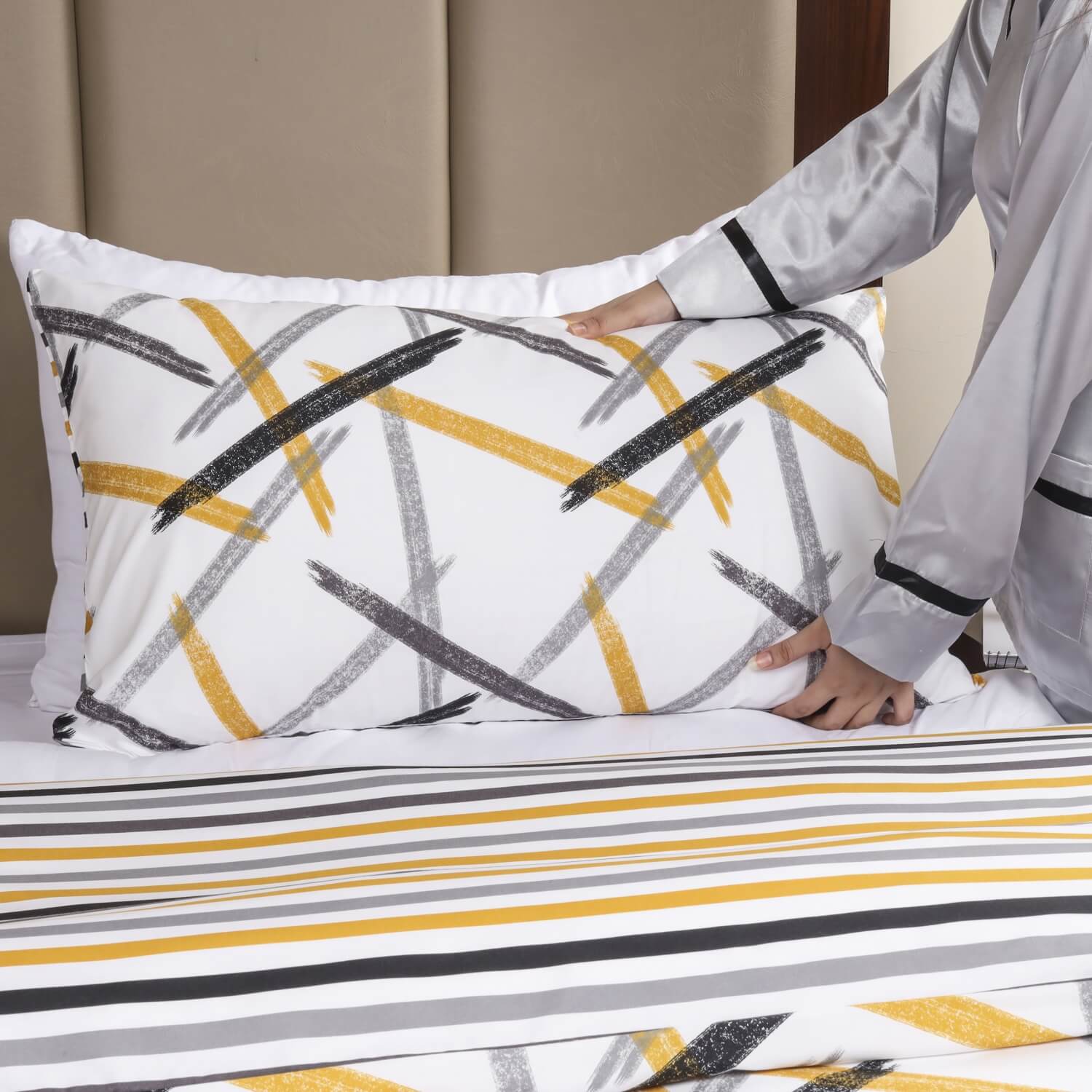 Printed Duvet Cover Ochre Stripe
