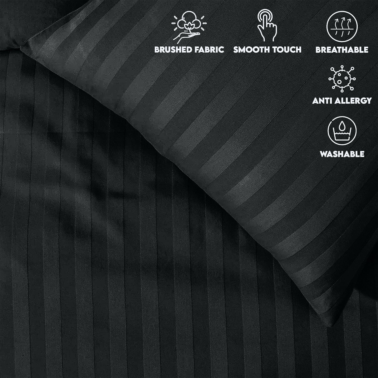 4 Piece Stripe Bedding Set - Duvet Cover, Pillowcases & Fitted Sheet