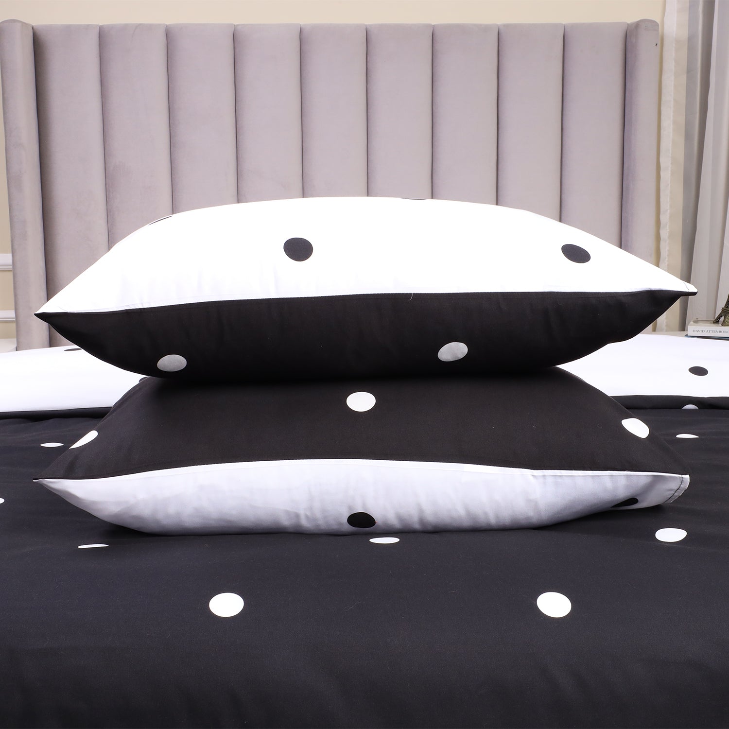 Polka Dot Printed Duvet Cover Set White & Black
