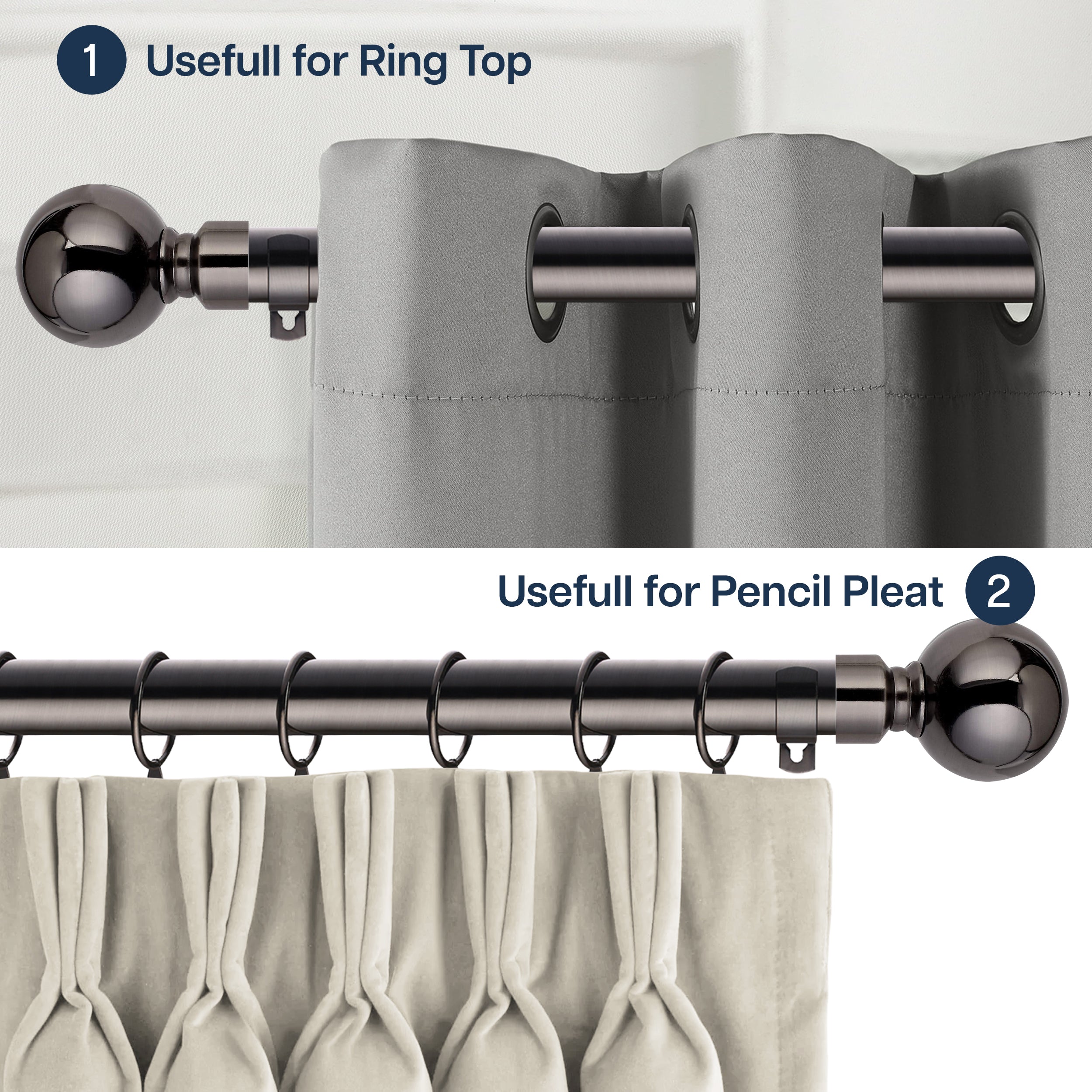 Extendable Curtain Poles & Holdbacks Adjustable Metal Curtain Pole Set