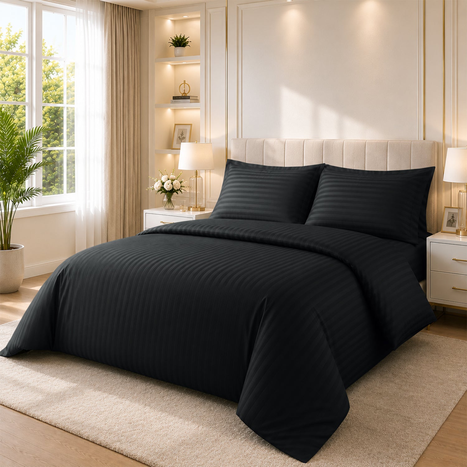 4 Piece Stripe Bedding Set - Duvet Cover, Pillowcases & Fitted Sheet
