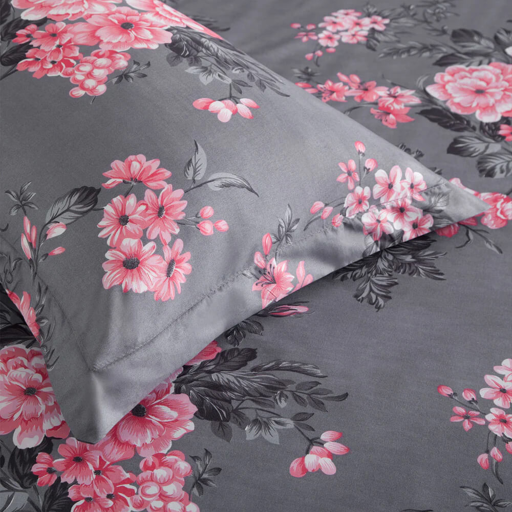 Printed Bouquet Grey Duvet Cover Set