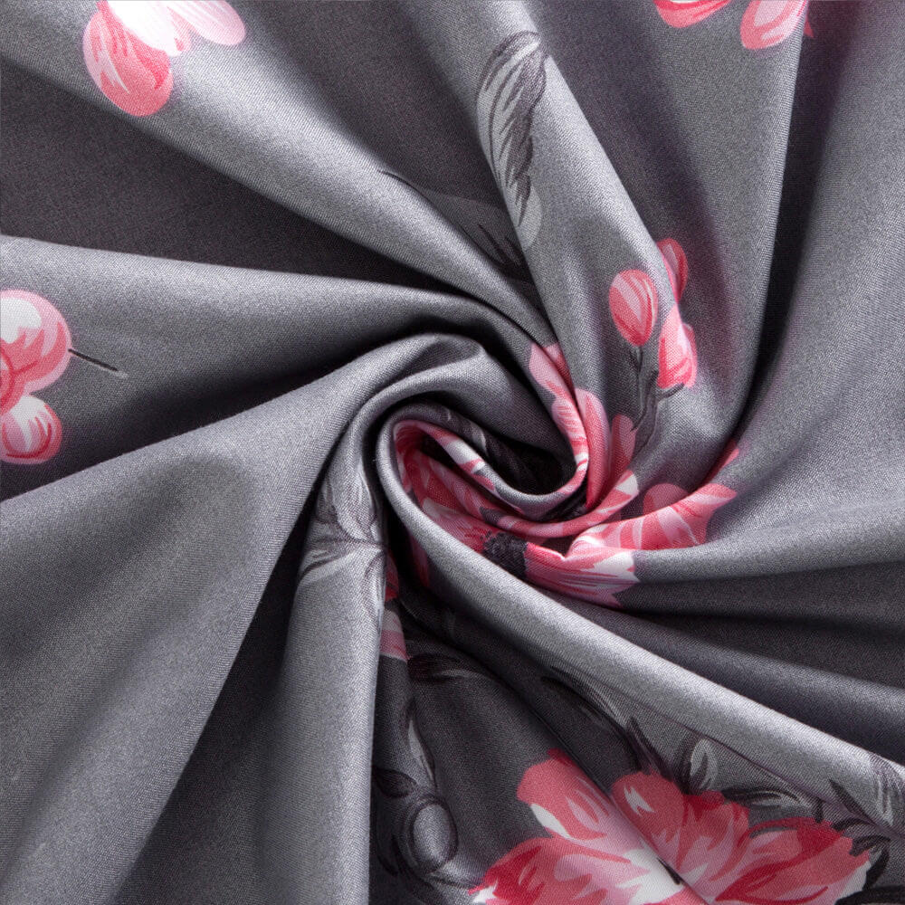 Printed Bouquet Grey Duvet Cover Set