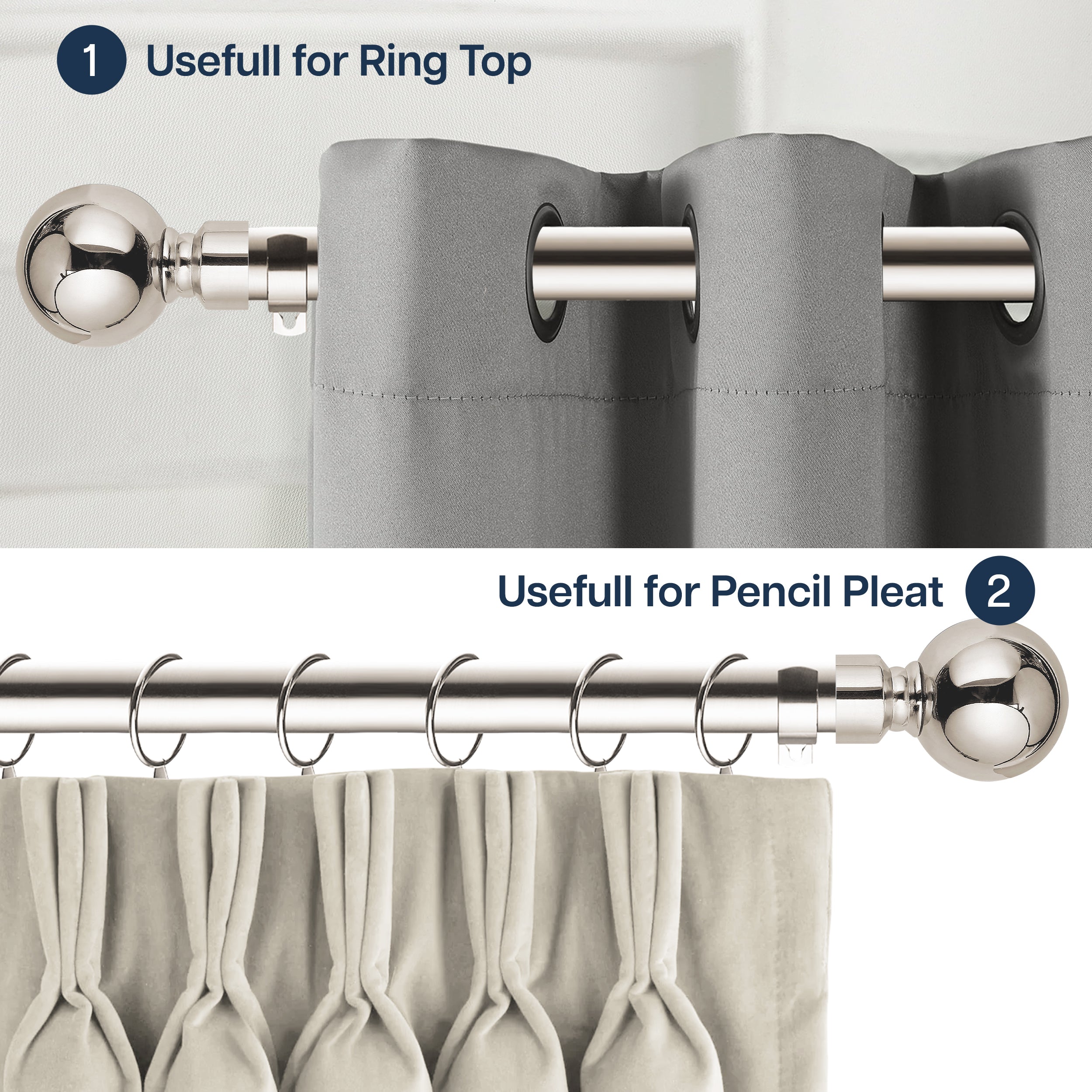 Extendable Curtain Poles & Holdbacks Adjustable Metal Curtain Pole Set