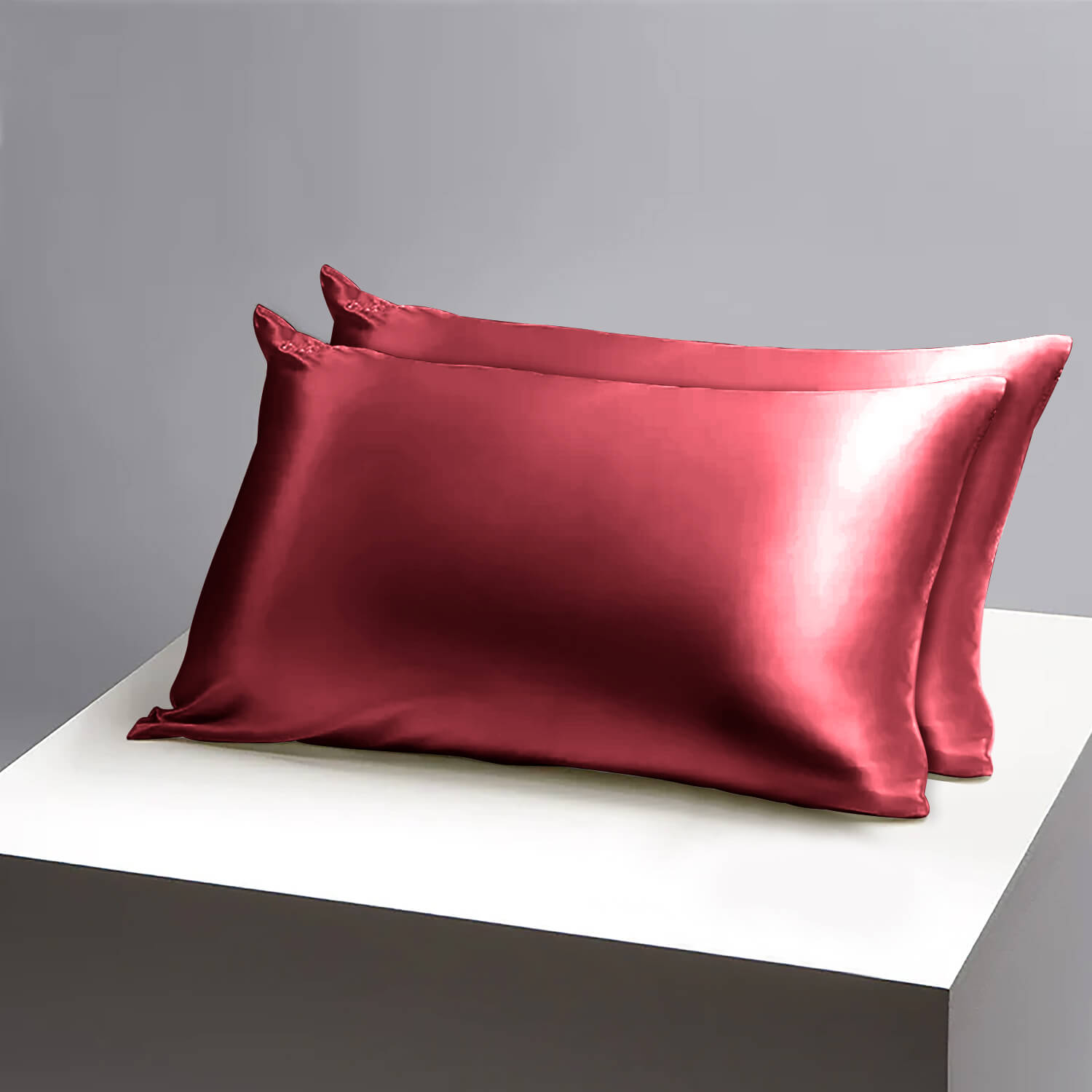 Burgundy Satin Silk Pillowcases Pair