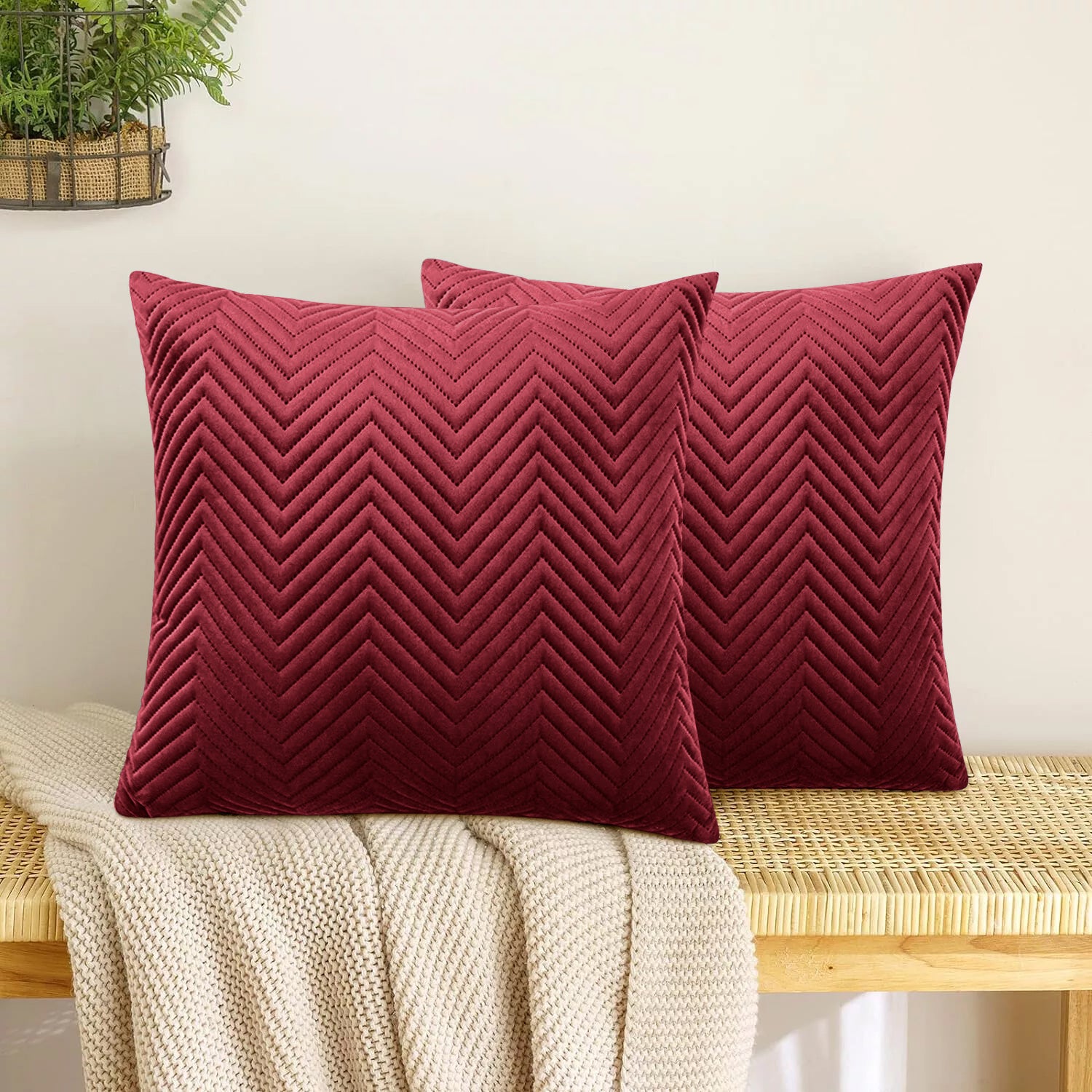 burgundy embossed cushion covers