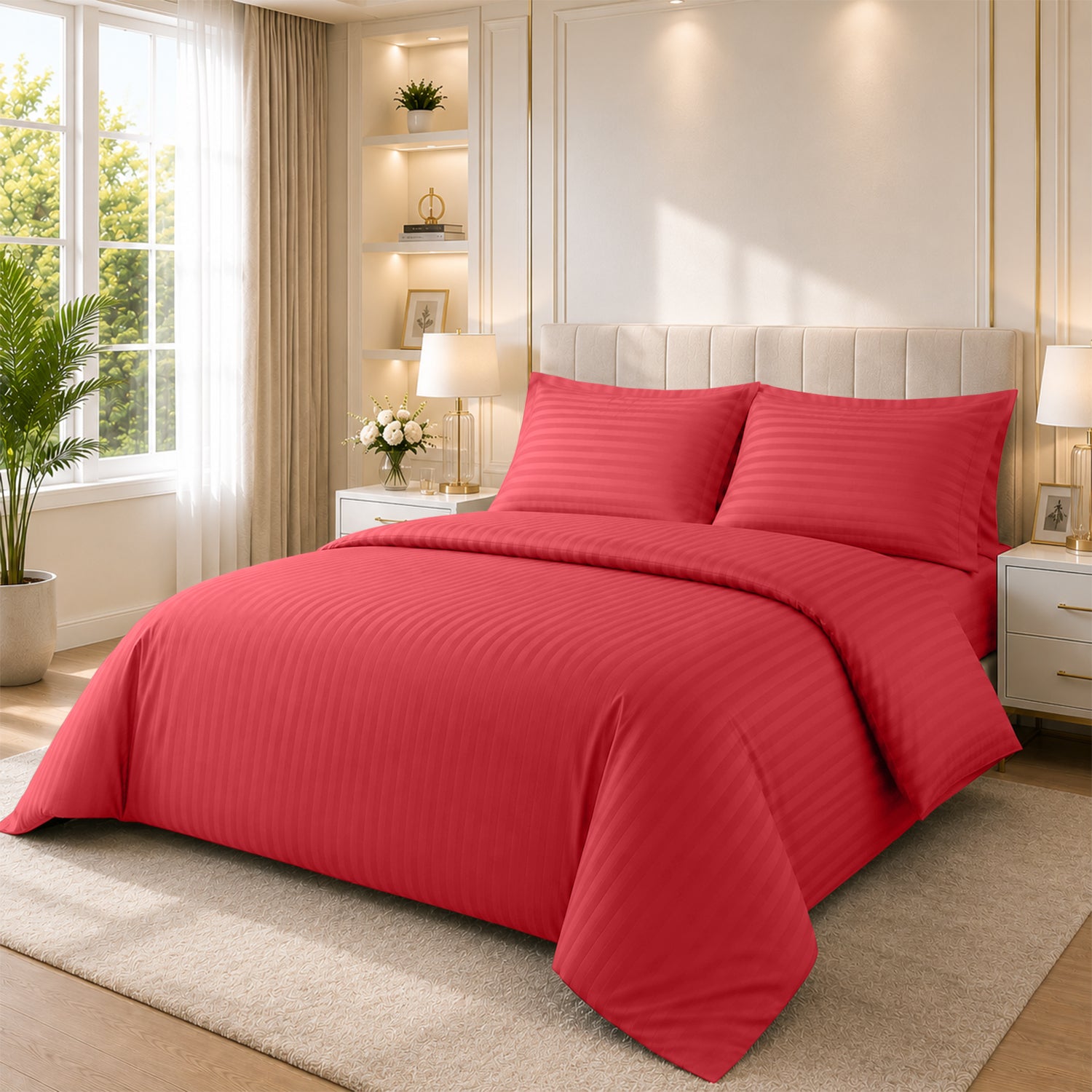 4 Piece Stripe Bedding Set - Duvet Cover, Pillowcases & Fitted Sheet