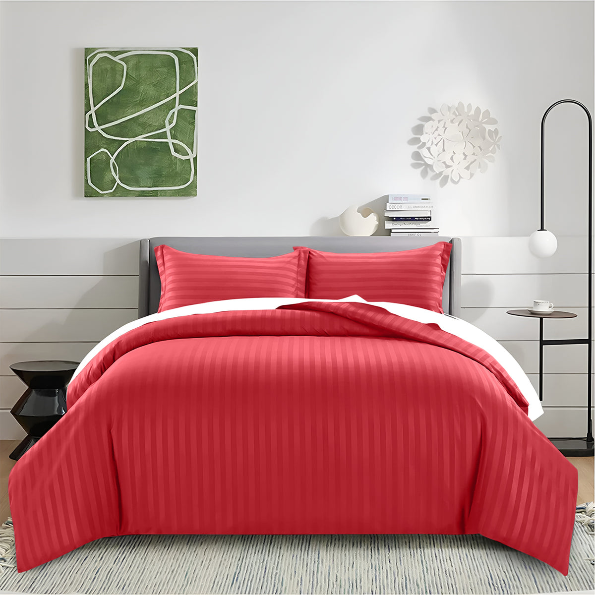 Satin Stripe Duvet Cover Set Luxury Hotel Style Bedding Single Double King Super King Size