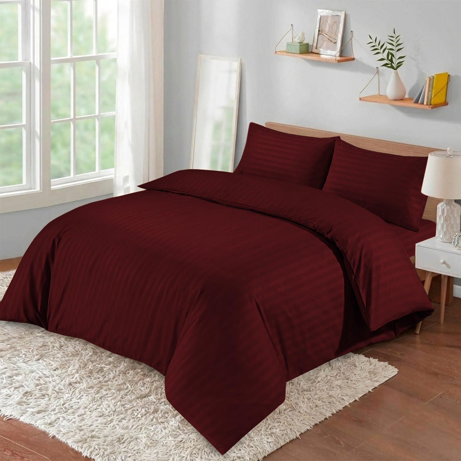 Stripe 4 Piece Bedding Set Duvet Cover, Pillowcases & Fitted Sheet