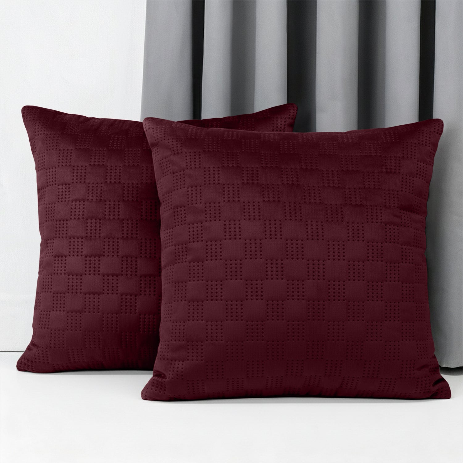 Checked Pattern Velvet Cushion Covers – Pack Of 2