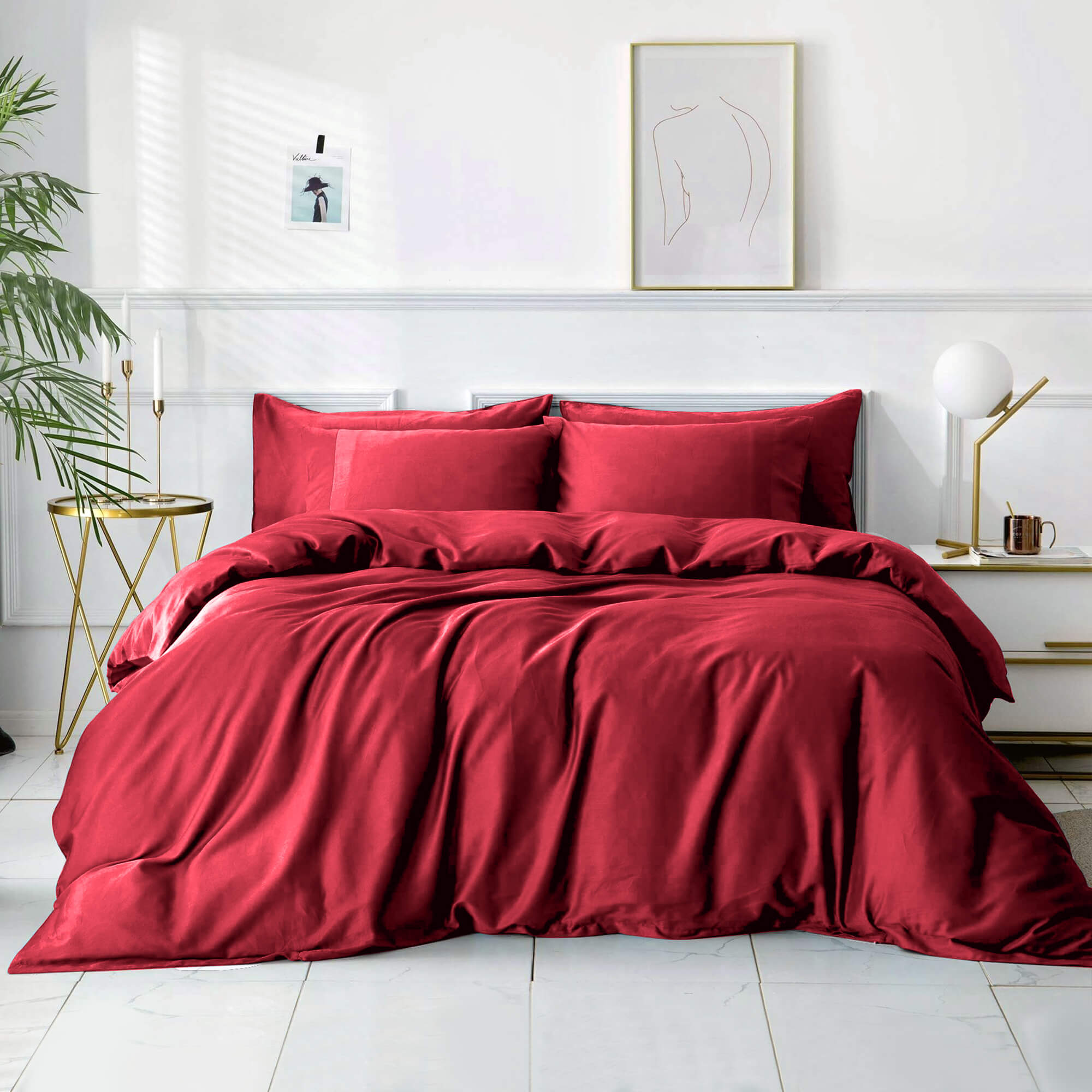 Burgundy Plain Duvet Cover Set