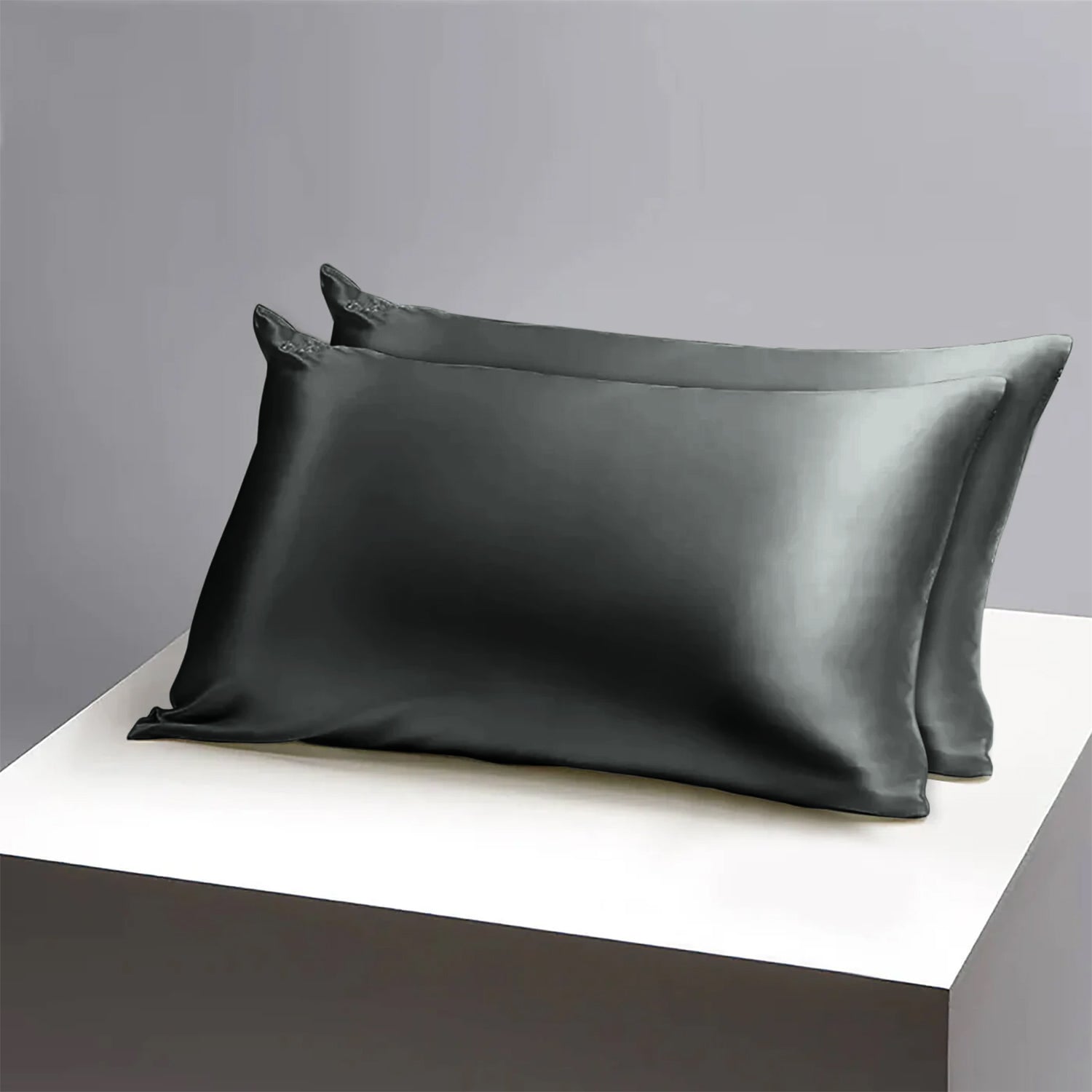charcoal Satin Silk Pillowcases Pair