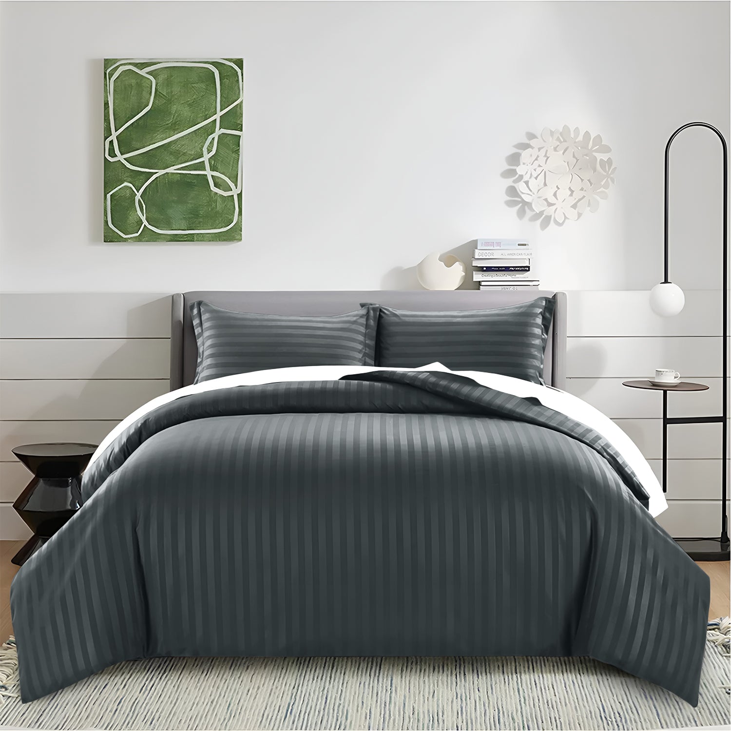 Satin Stripe Duvet Cover Set Luxury Hotel Style Bedding Single Double King Super King Size