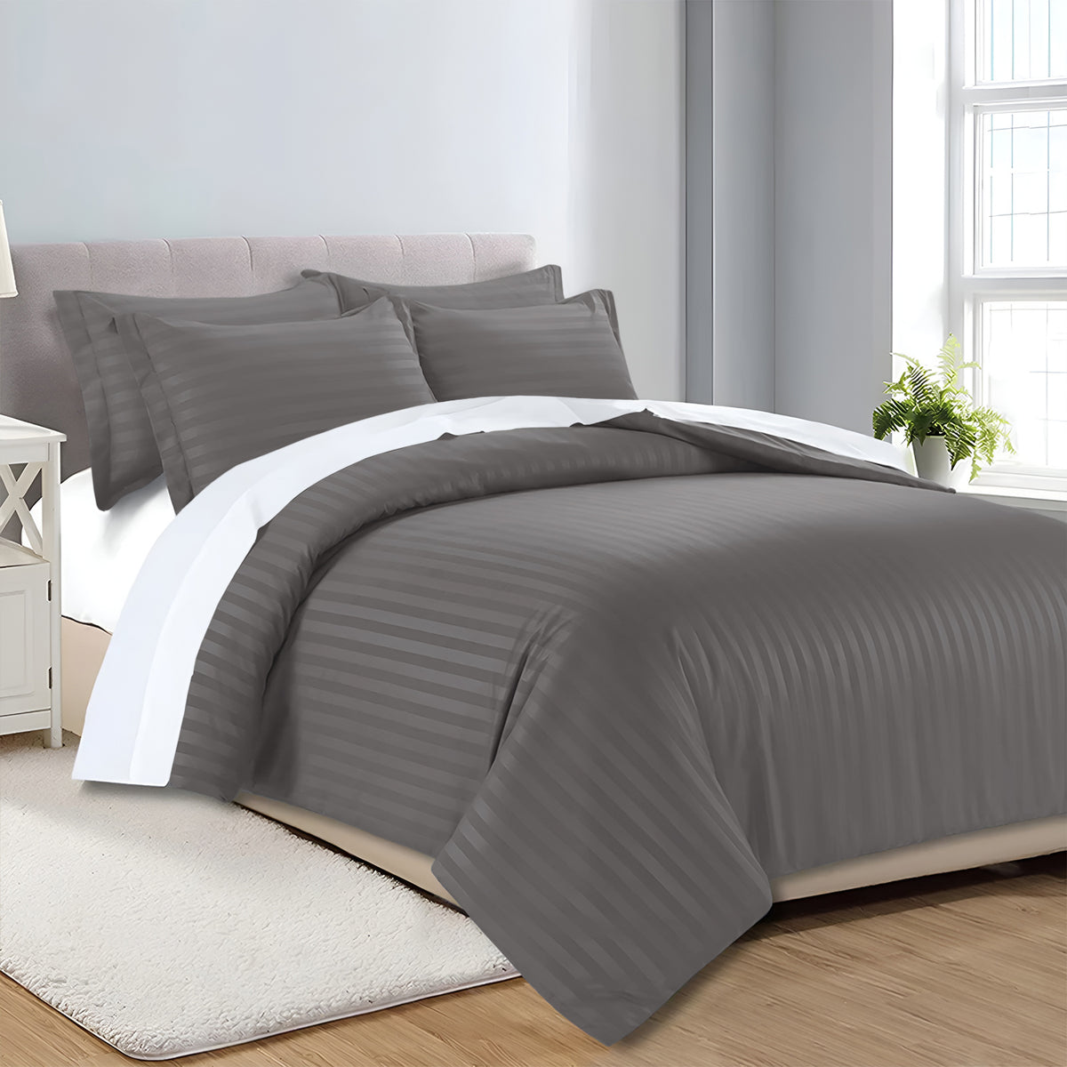 Satin Stripe Duvet Cover Set Luxury Hotel Style Bedding Single Double King Super King Size
