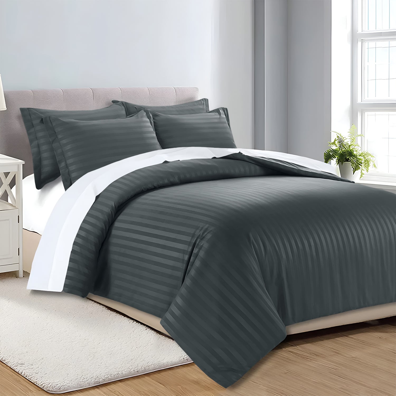 Satin Stripe Duvet Cover Set Luxury Hotel Style Bedding Single Double King Super King Size