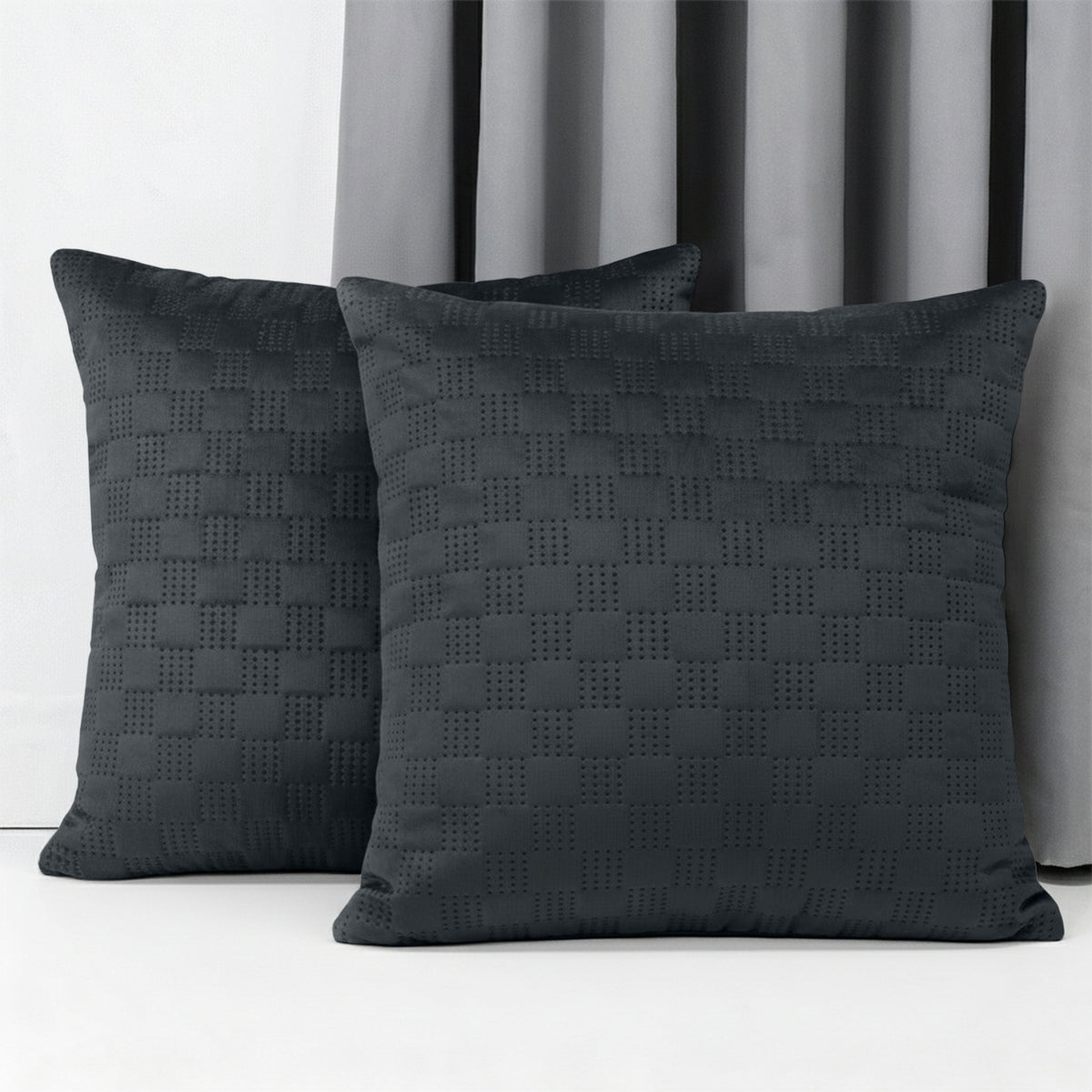 Checked Pattern Velvet Cushion Covers Pack Of 2