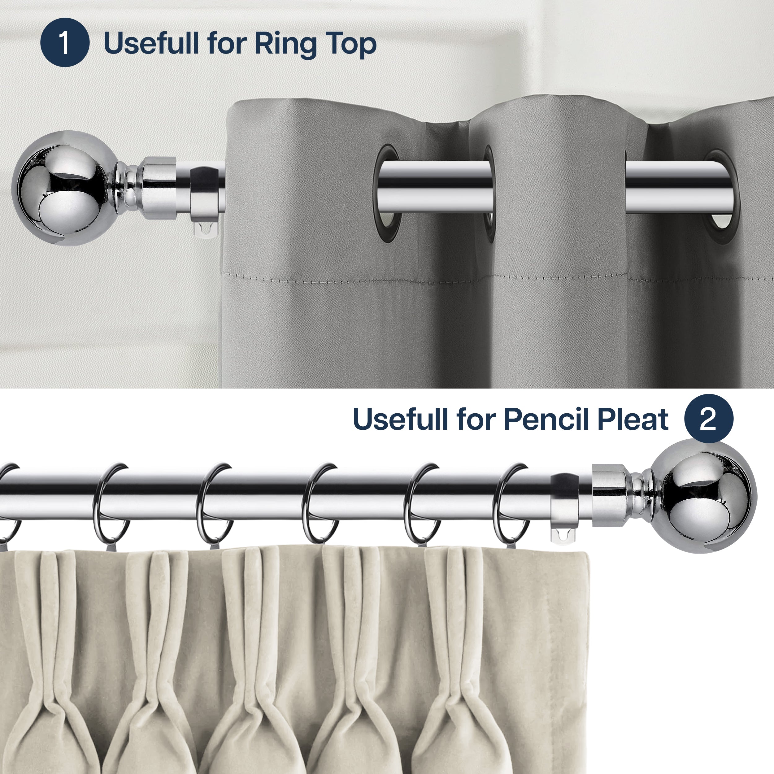 Extendable Curtain Poles & Holdbacks Adjustable Metal Curtain Pole Set