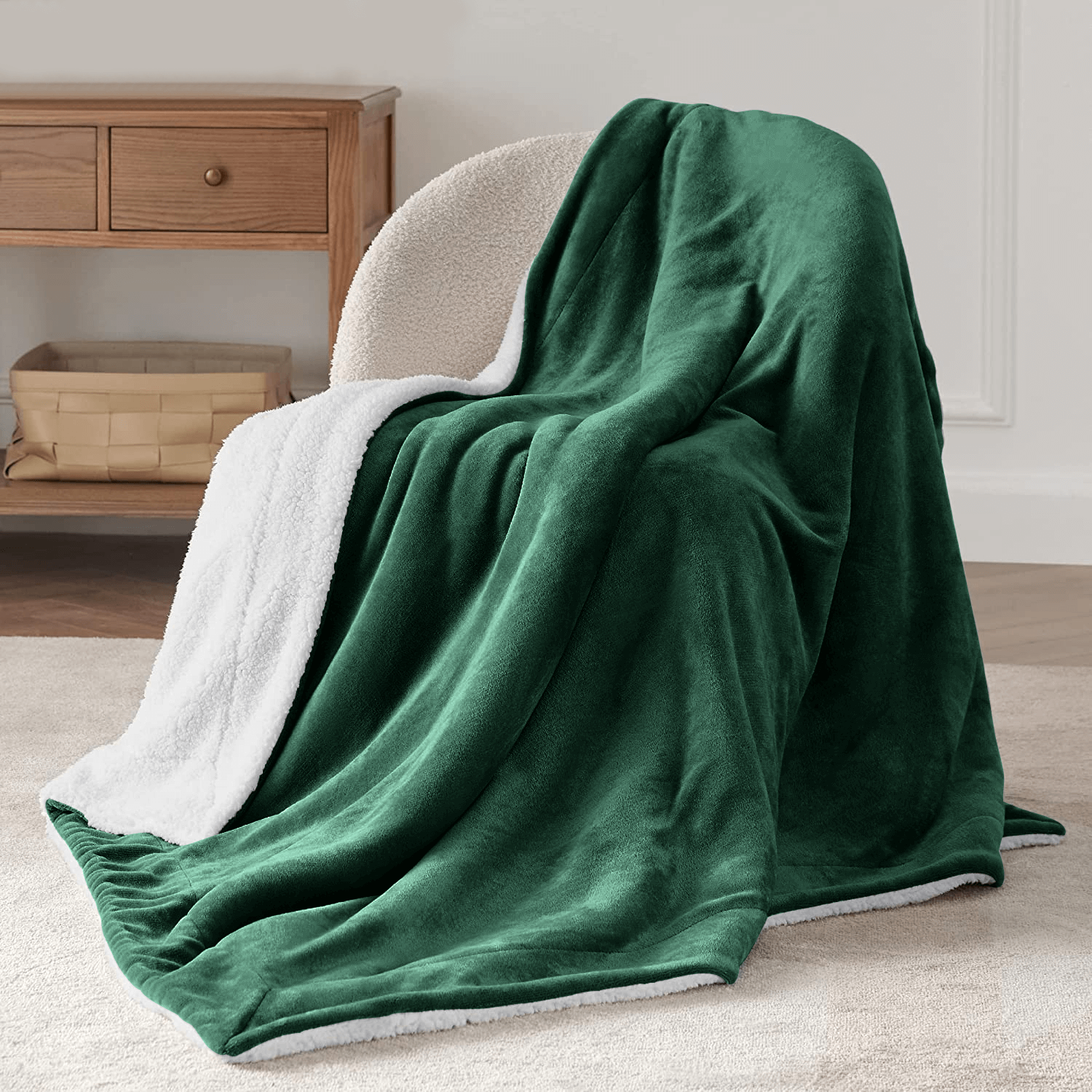 Emerald Green Sherpa Throw Blanket