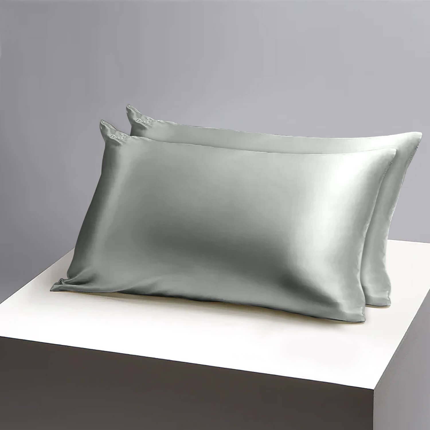 Grey Satin Silk Pillowcases Pair