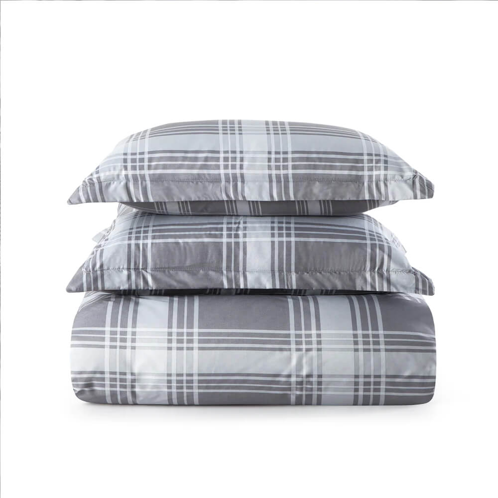 Grey Check Printed Duvet Cover Set