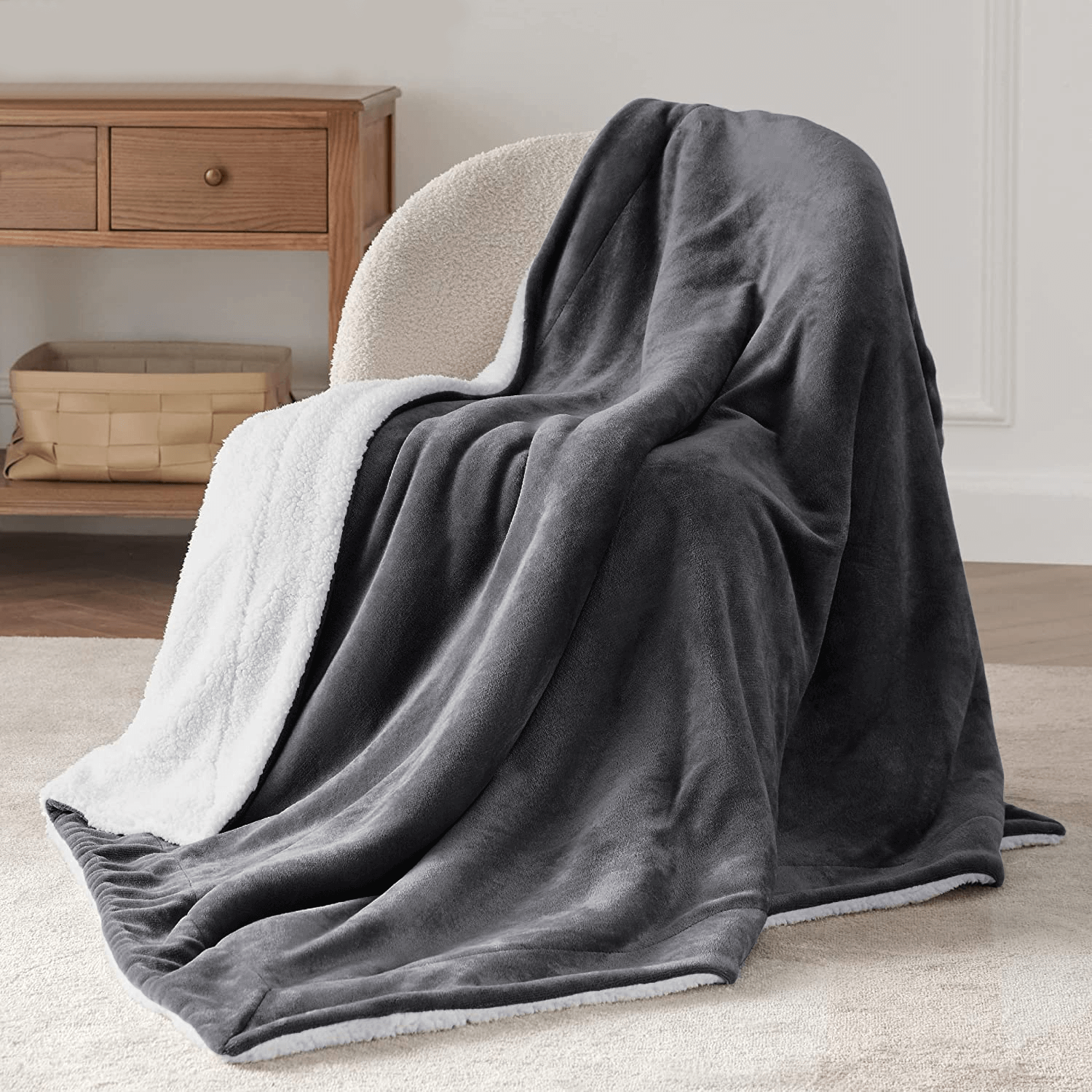 Grey Sherpa Throw Blanket