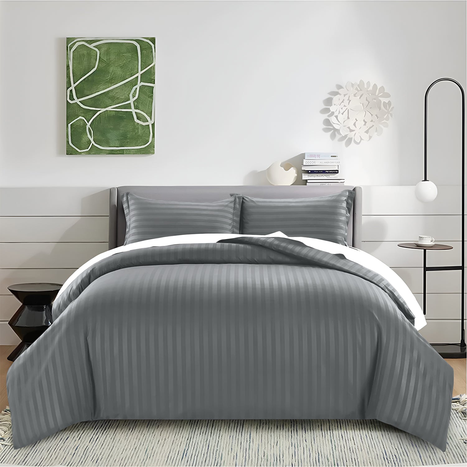 Satin Stripe Duvet Cover Set Luxury Hotel Style Bedding Single Double King Super King Size