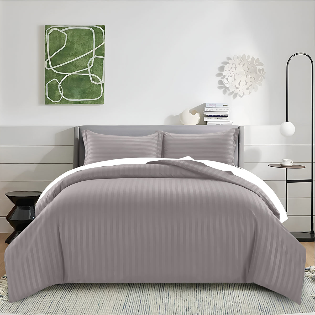 Satin Stripe Duvet Cover Set Luxury Hotel Style Bedding Single Double King Super King Size