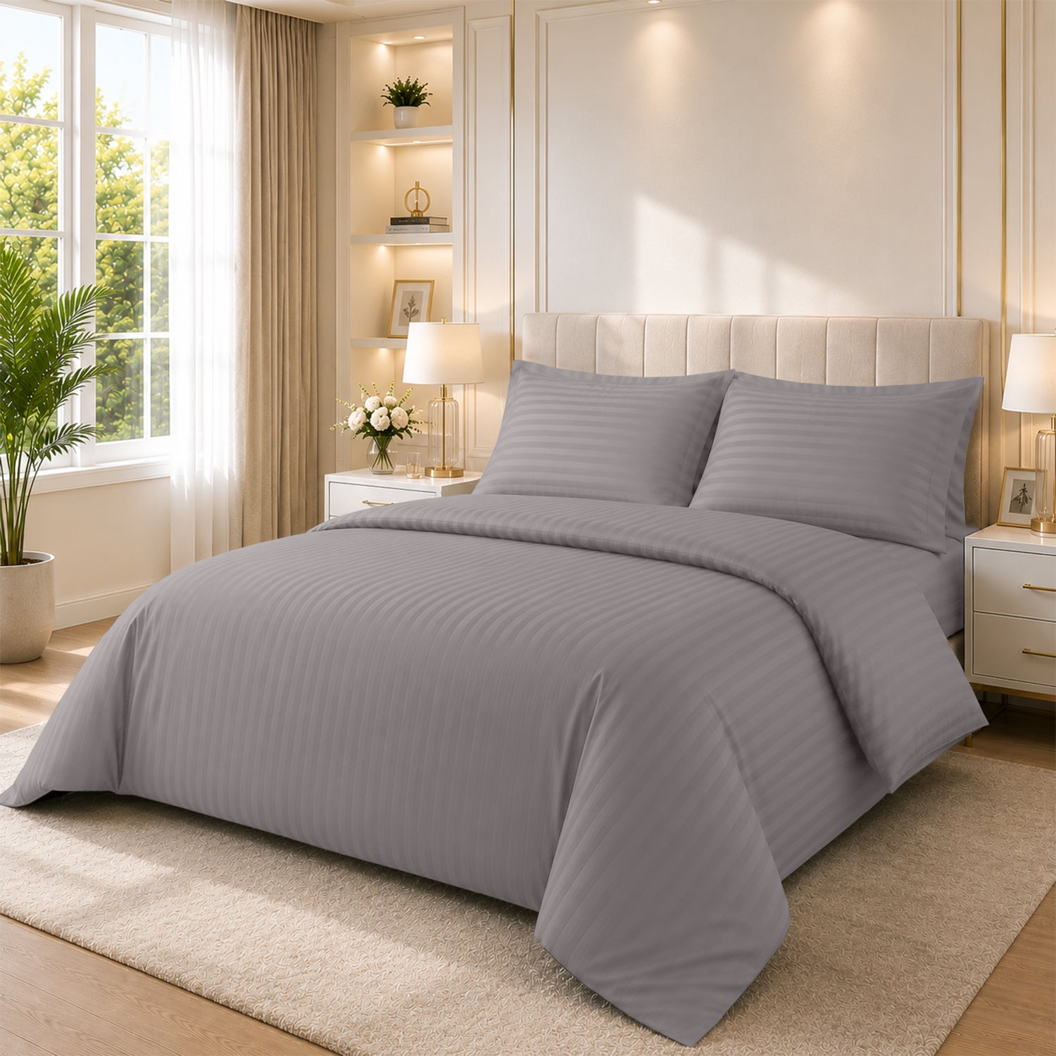 4 Piece Stripe Bedding Set - Duvet Cover, Pillowcases & Fitted Sheet