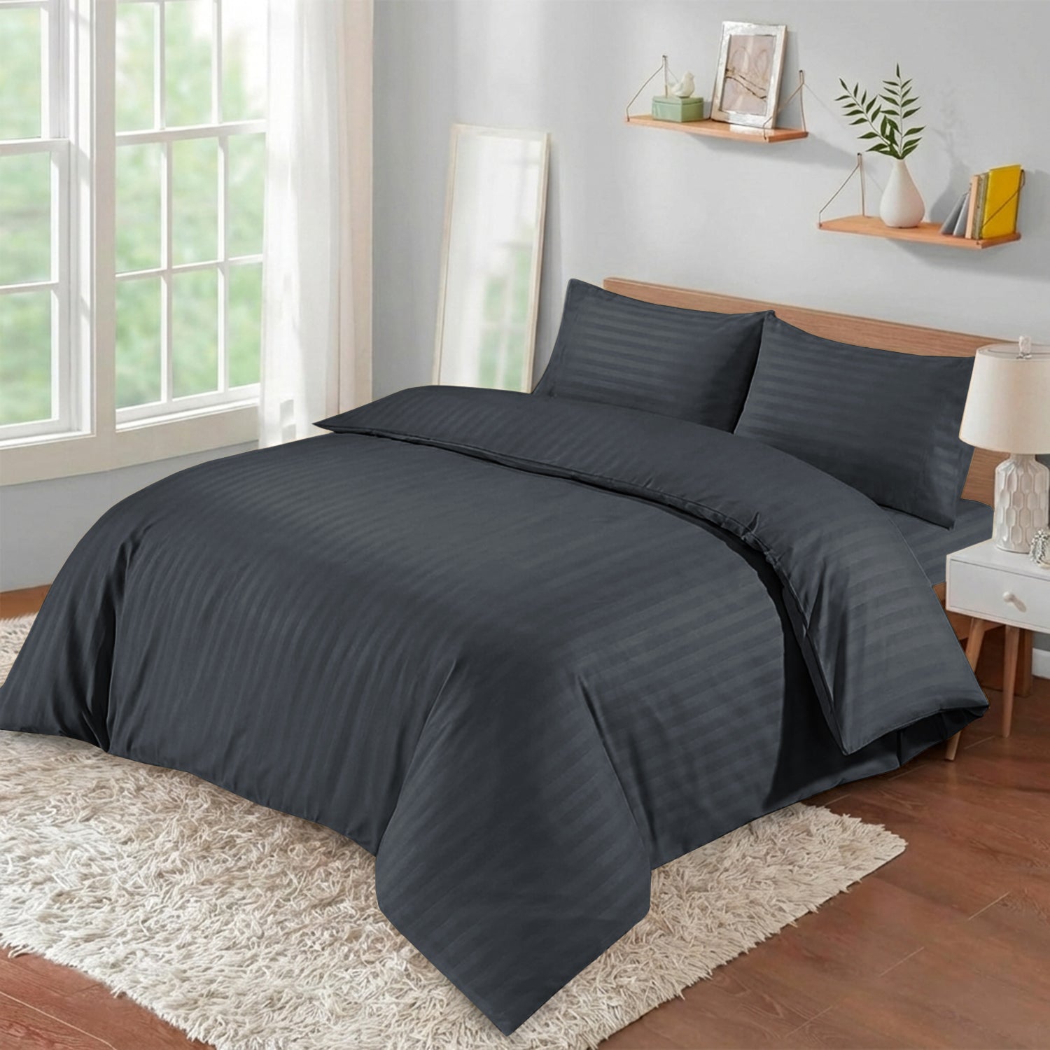 Stripe 4 Piece Bedding Set Duvet Cover, Pillowcases & Fitted Sheet