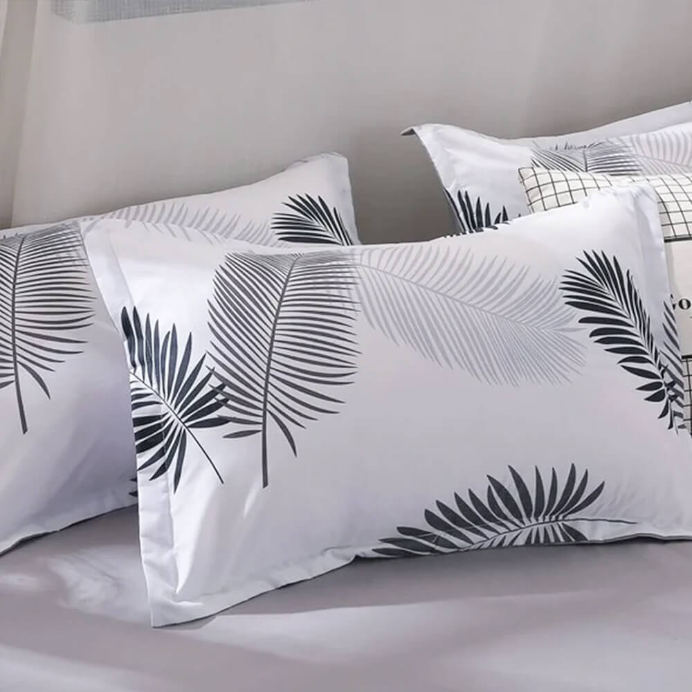 Palm Leaf Printed White Duvet Cover Set