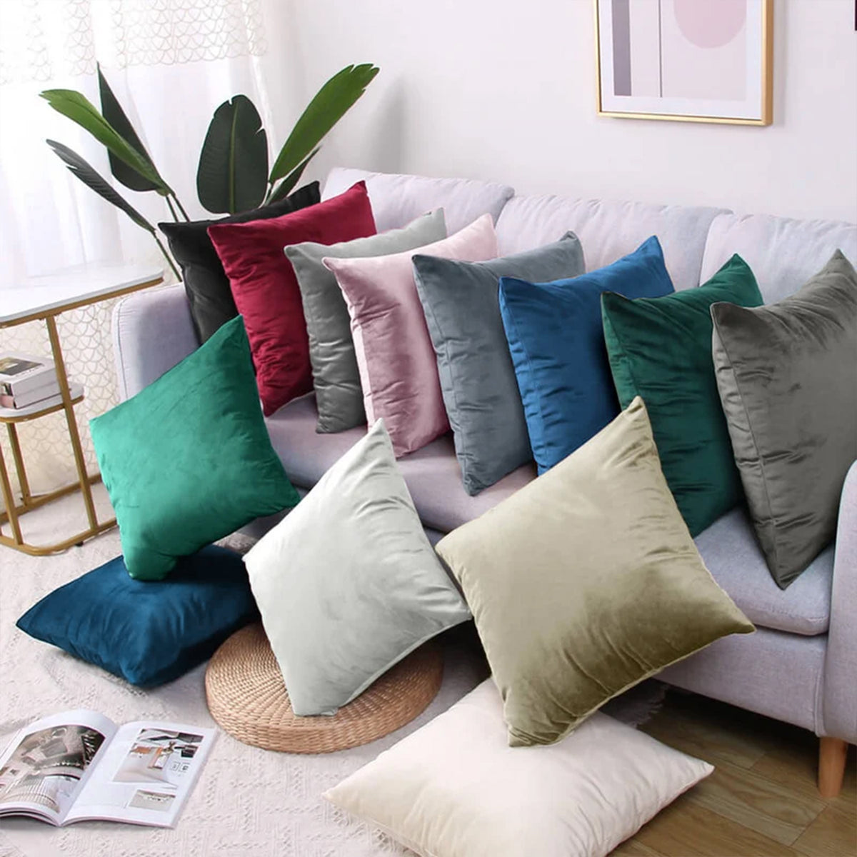 Plain Velvet Cushion Covers 45x45 Soft Luxury Bed & Sofa Scatter Pillowcase Multiple Colours