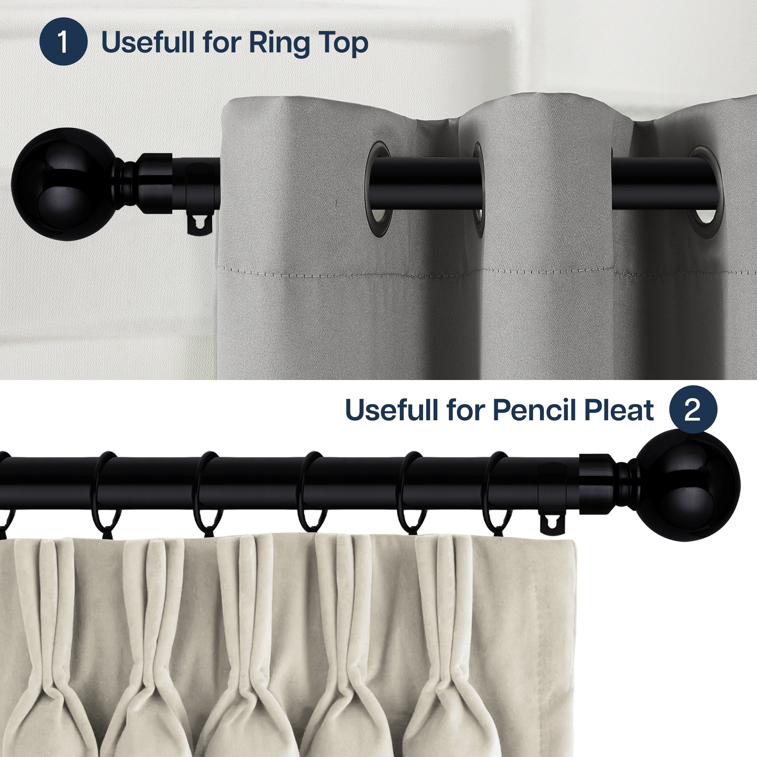 Extendable Curtain Poles & Holdbacks Adjustable Metal Curtain Pole Set