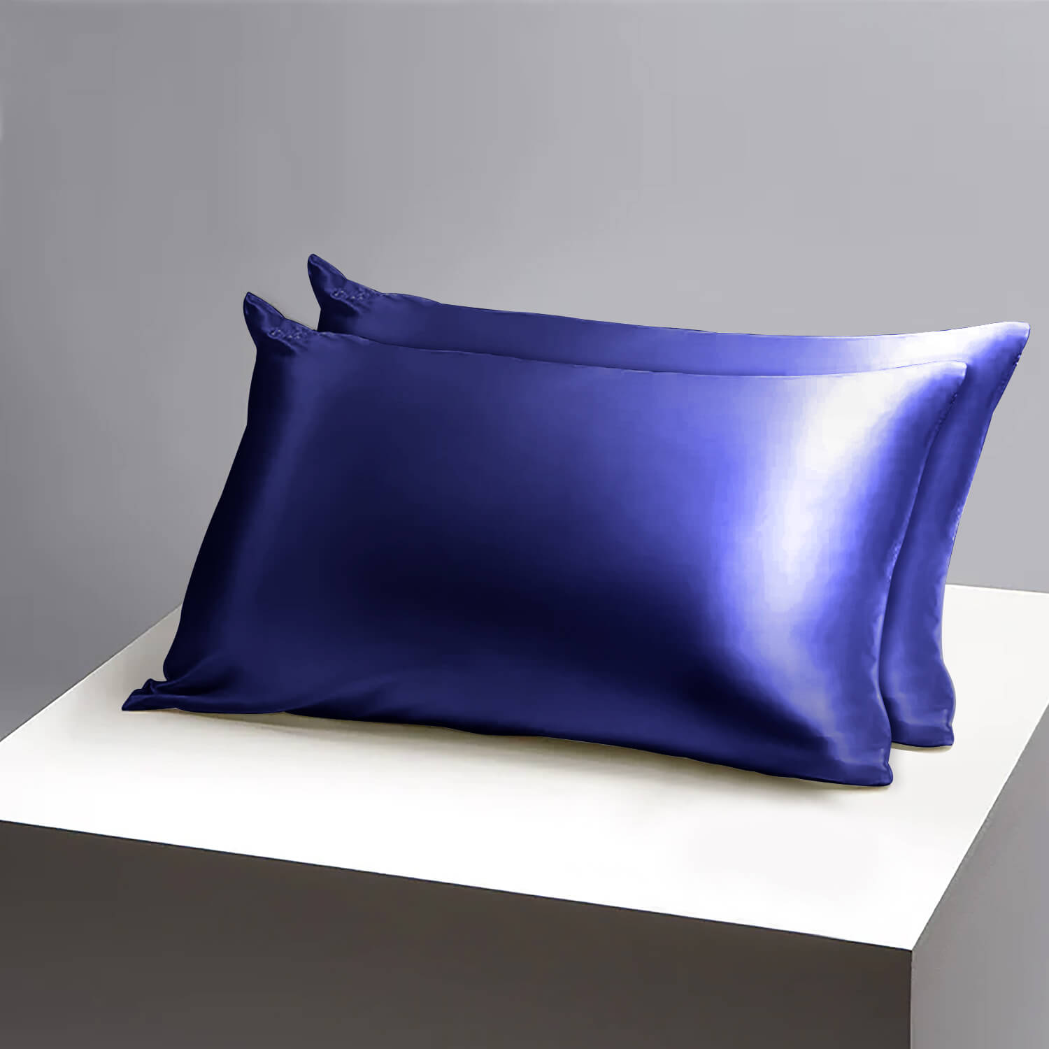 Navy Satin Silk Pillowcases Pair