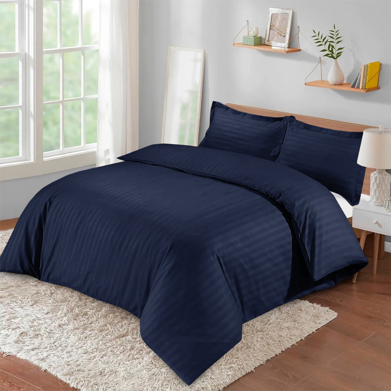 Stripe 4 Piece Bedding Set Duvet Cover, Pillowcases & Fitted Sheet