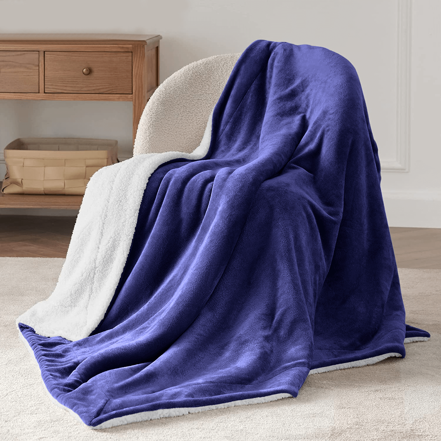 Navy Sherpa Throw Blanket