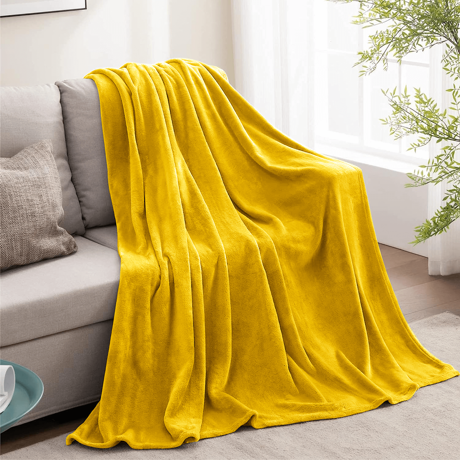 Ochre Fleece Throw Blanket