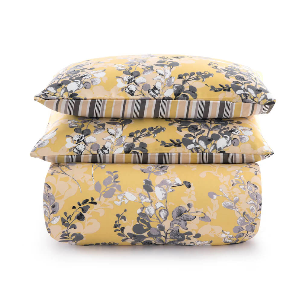 Ochre Blossom Printed Duvet Cover Set